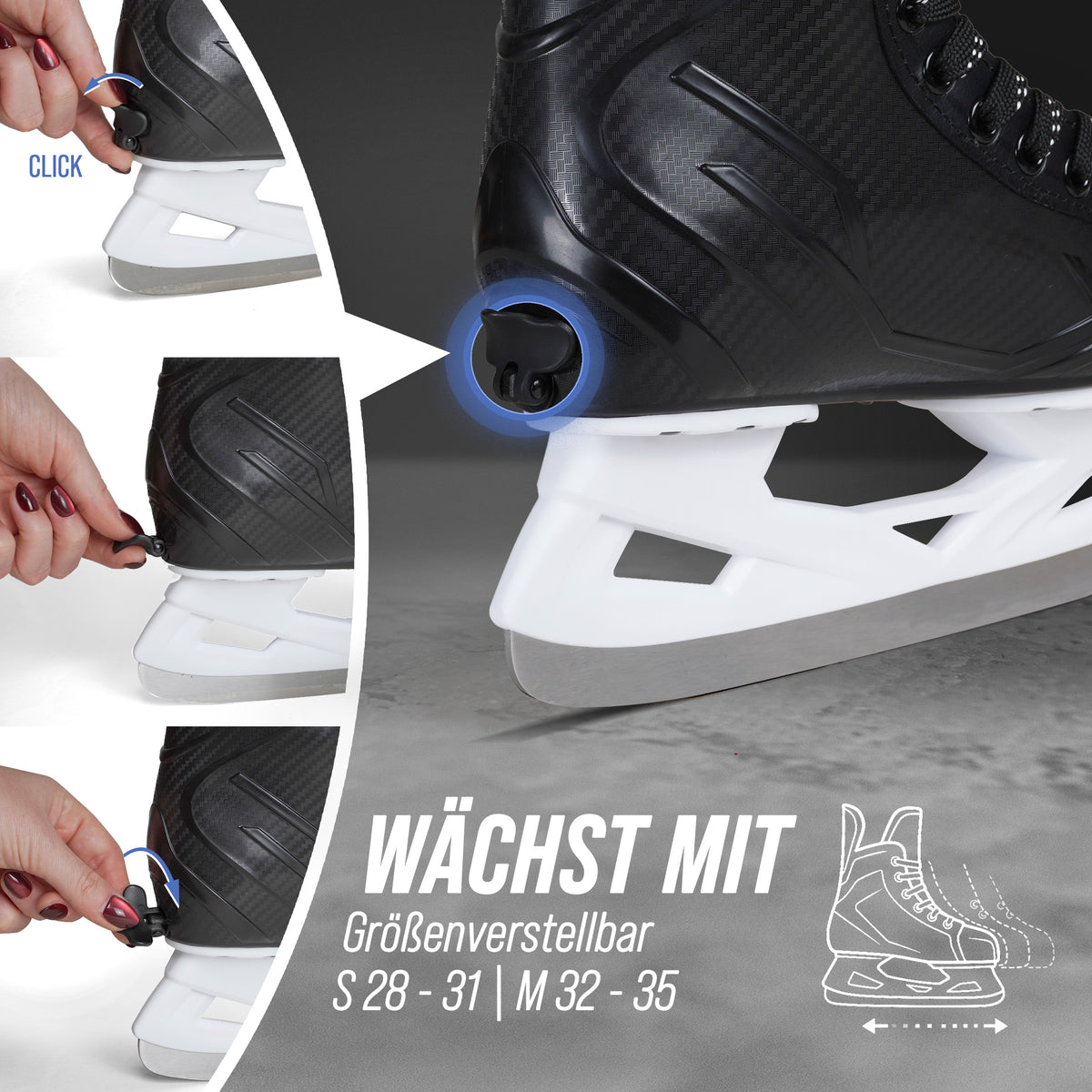 Apollo Funsport - Champion Skate Adjustable - verstellbare Hockey Style Schlittschuhe - Schwarz Weiß