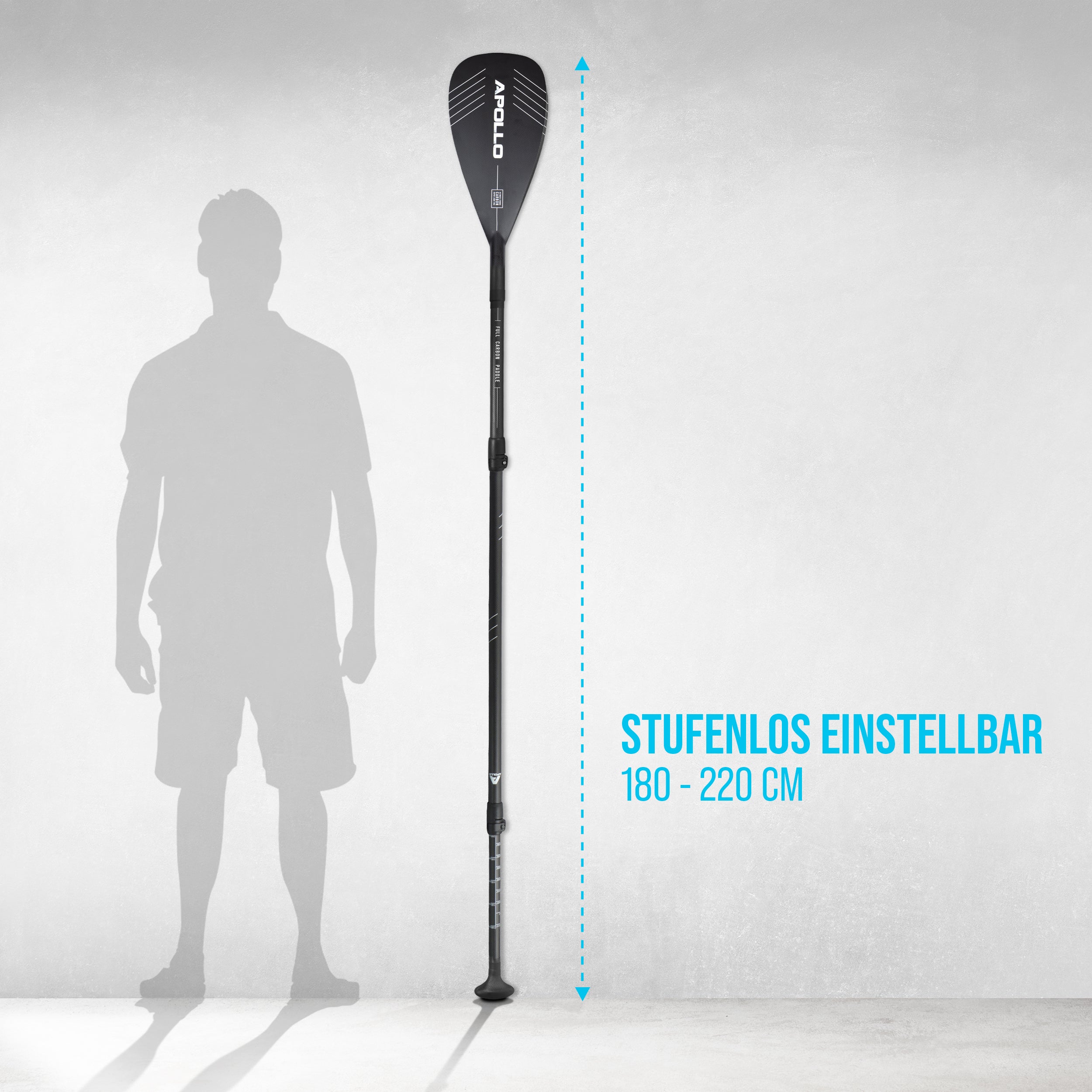 Apollo - Apollo SUP Paddel - 3 teiliges Stechpaddel aus Carbon und Fiberglas - Full Carbon Paddel