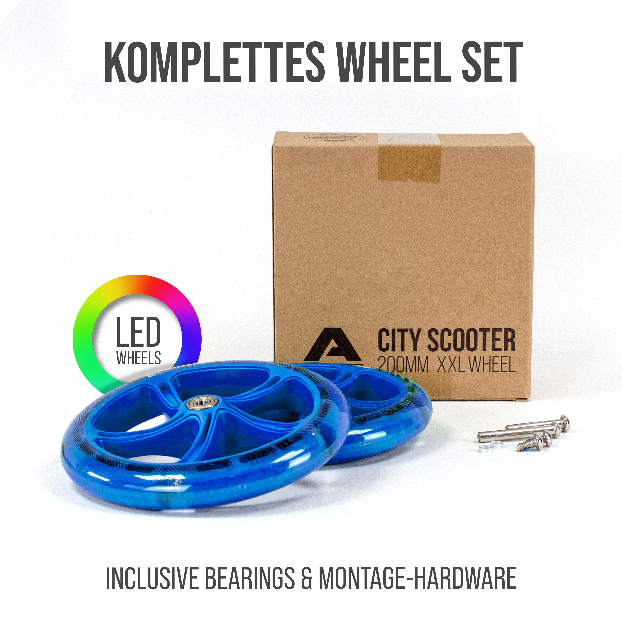 Apollo - 200 mm Ersatzräderset für City Scooter - Phantom / Spectre - LED Blau Transparent