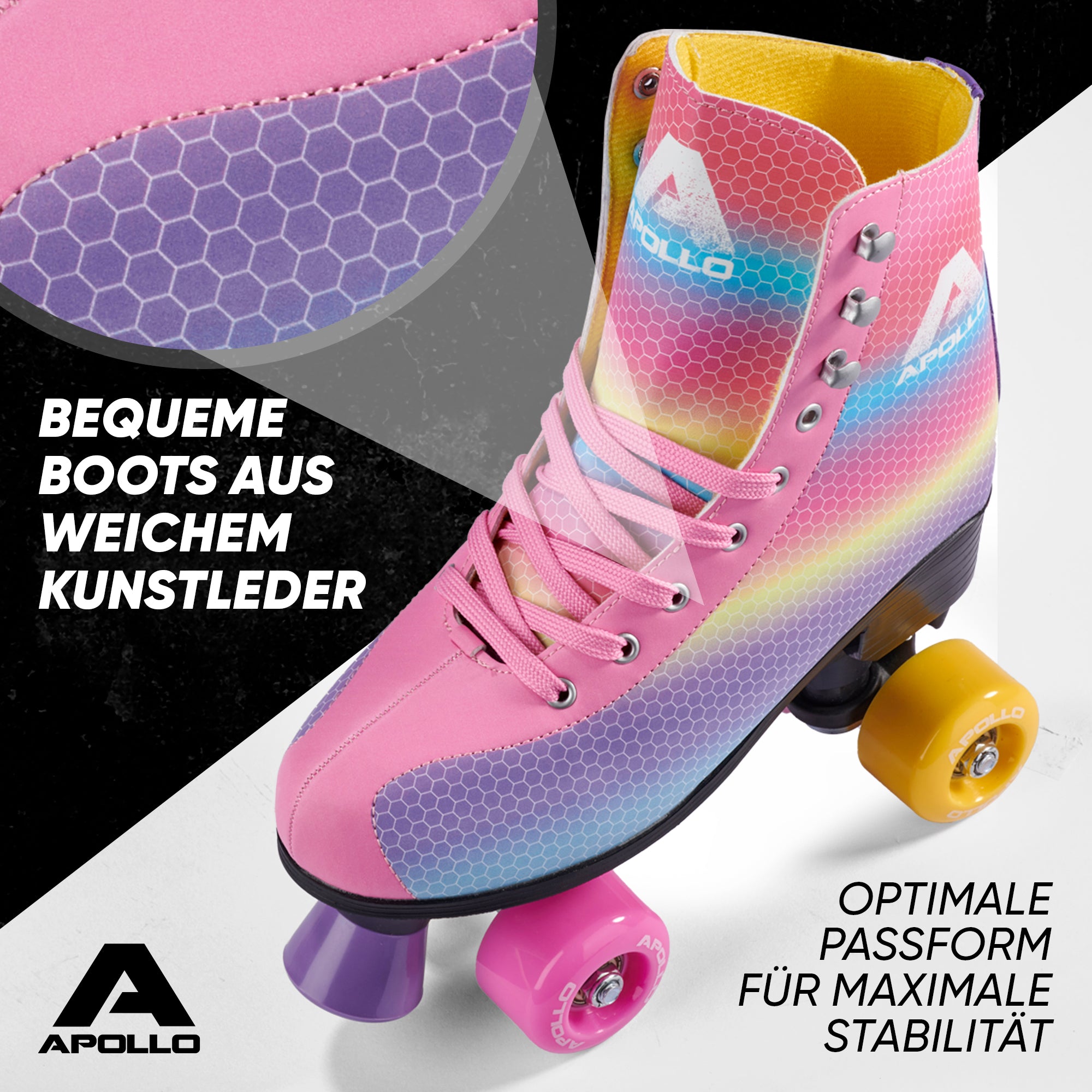 Apollo - Classic Roller Rollschuhe für Kinder und Erwachsene - Dancing Queen LED - L (39-42)
