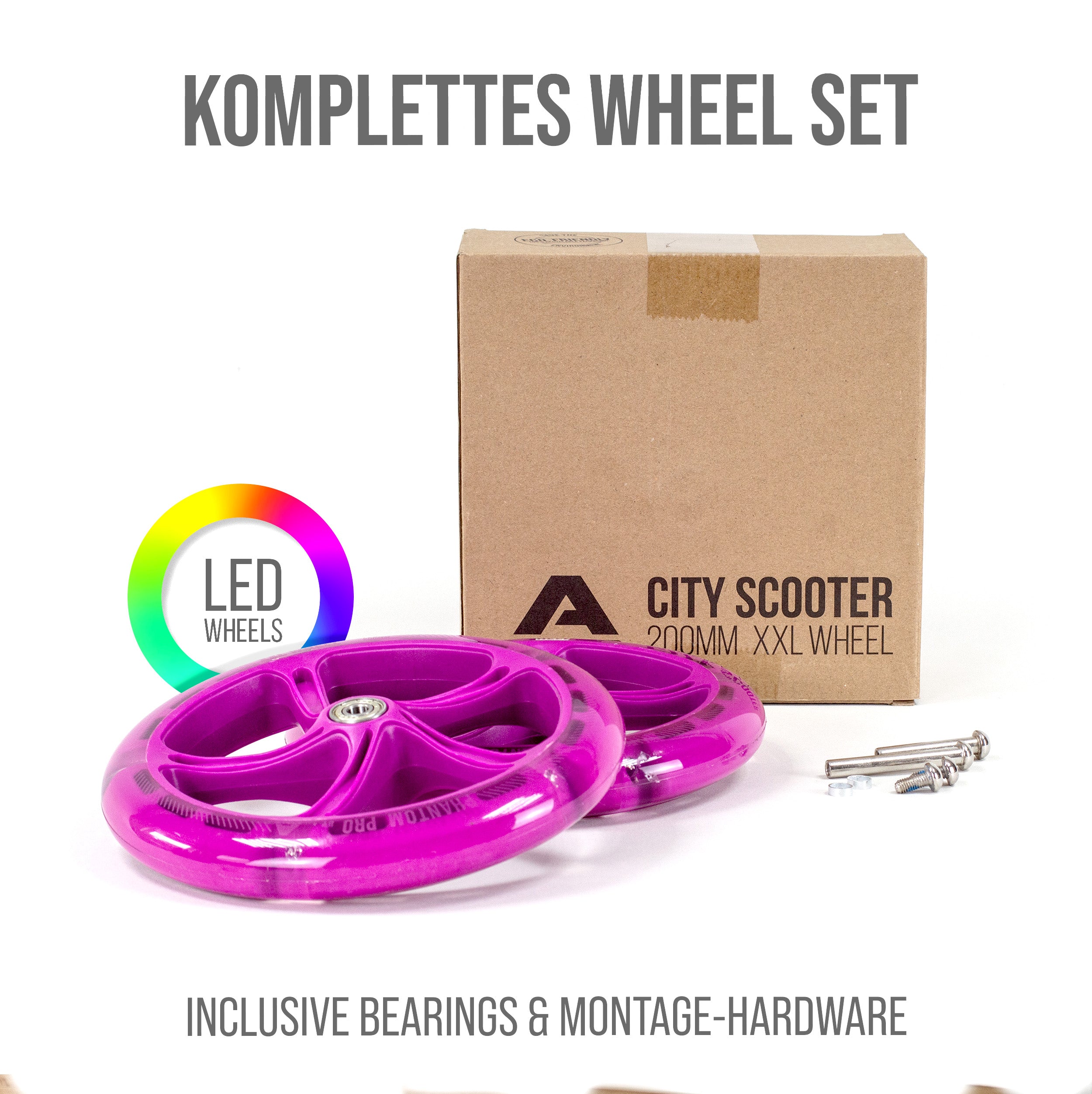 Apollo - 200 mm Ersatzräderset für City Scooter - Phantom / Spectre - LED Pink Transparent