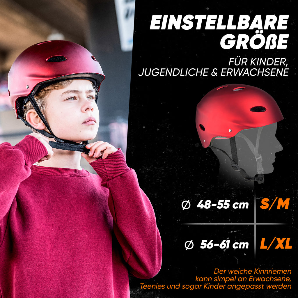 Apollo - Skatehelm, Multi Sport Helm Herren, Damen, Kinder, Kinderfahrradhelm verstellbar - Liquid Red