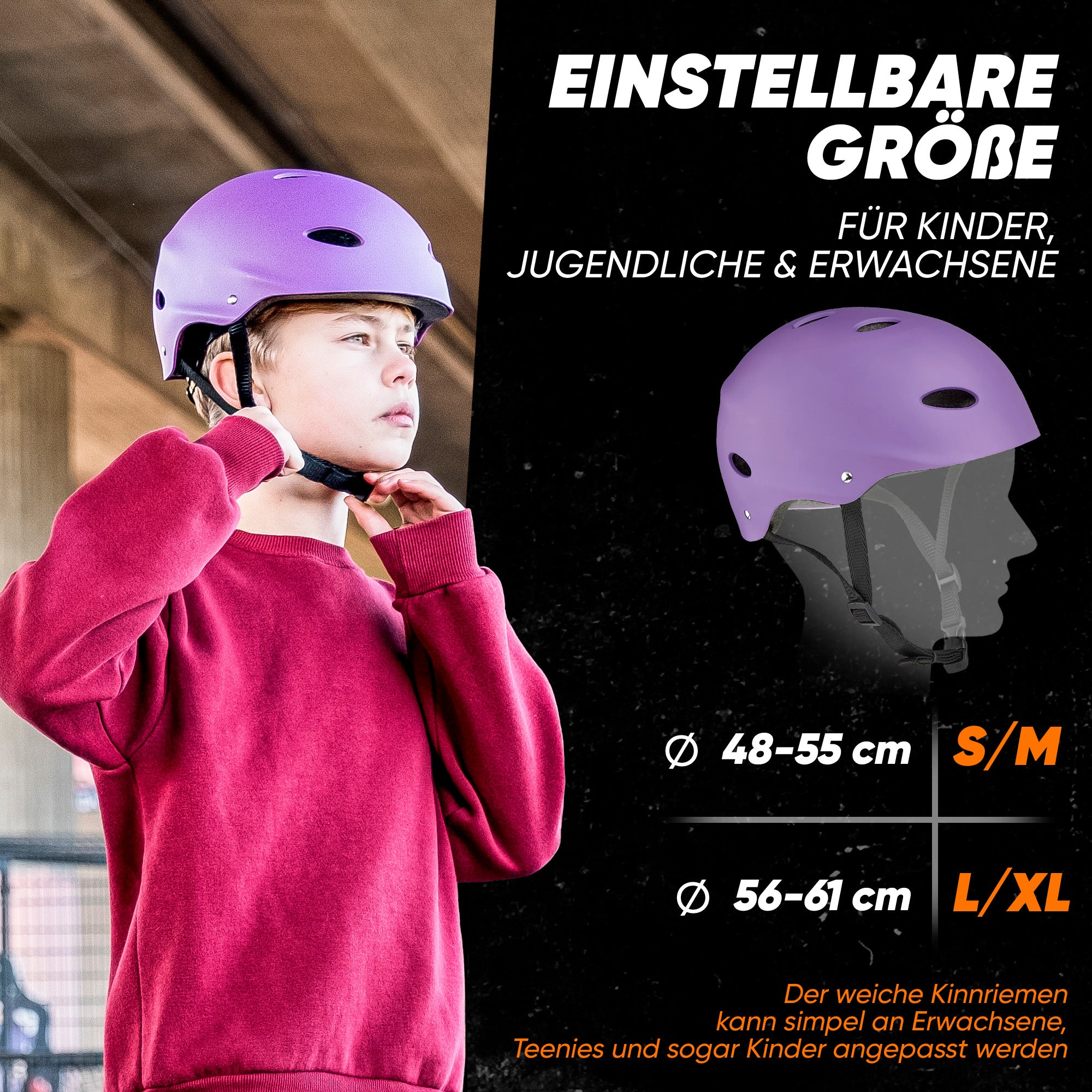 Apollo - Skatehelm, Multi Sport Helm Herren, Damen, Kinder, Kinderfahrradhelm verstellbar - Violett (Uni)