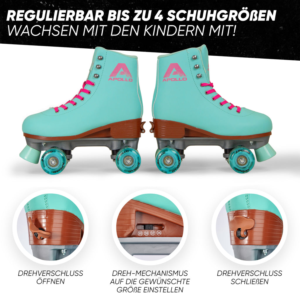 Apollo - Classic Roller Rollschuhe für Kinder und Erwachsene - Lagoon LED - L (39-42)