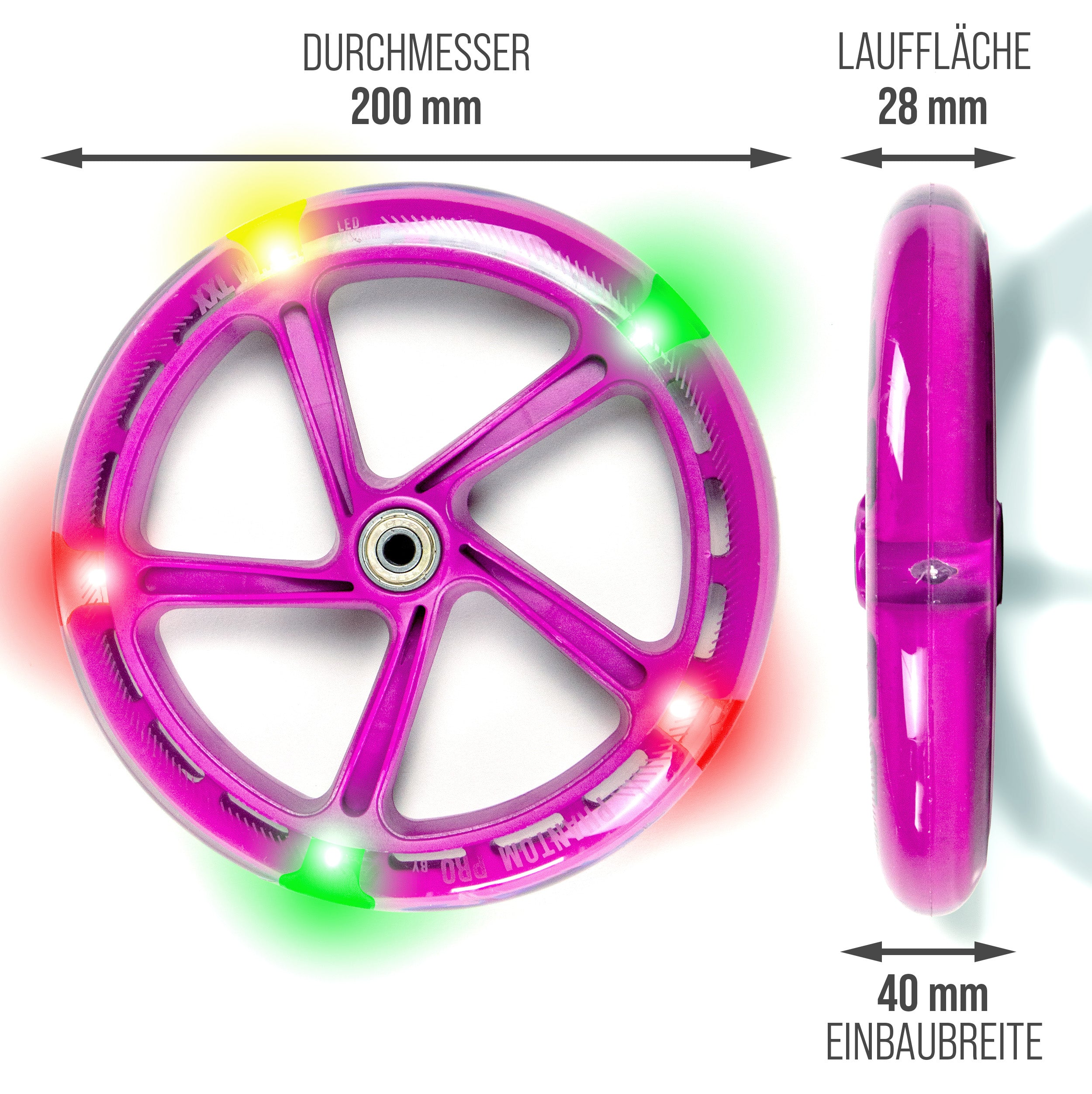 Apollo - 200 mm Ersatzräderset für City Scooter - Phantom / Spectre - LED Pink Transparent
