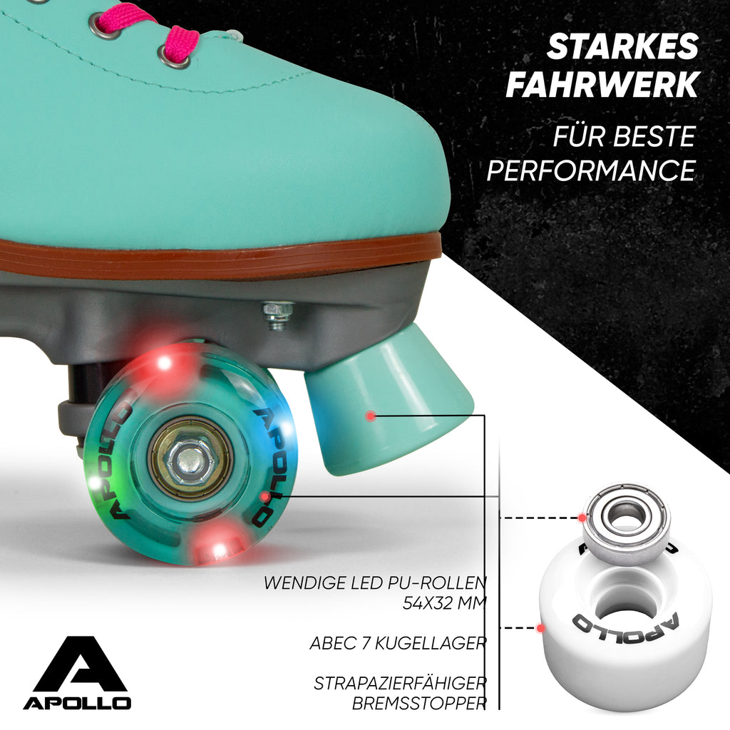 Apollo - Classic Roller Rollschuhe für Kinder und Erwachsene - Lagoon LED - L (39-42)