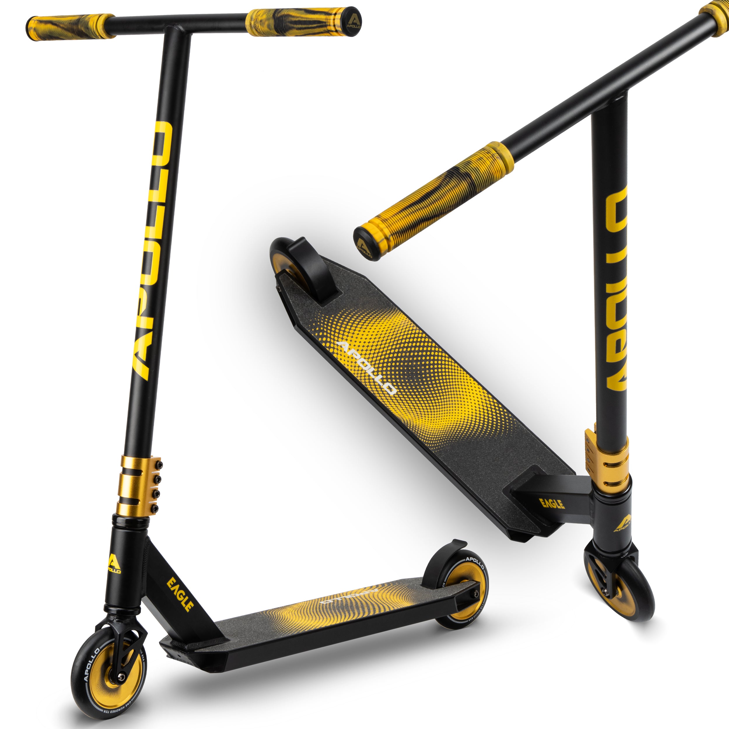 Apollo - Stunt Scooter 'Eagle' - eloxierter Profi Stuntroller mit ABEC 9 Kugellagern - Schwarz Gold