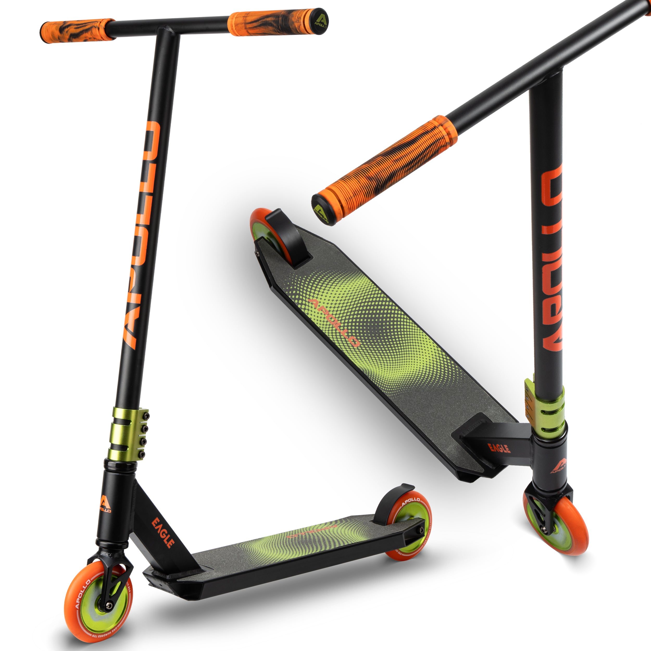 Apollo - Stunt Scooter 'Eagle' - eloxierter Profi Stuntroller mit ABEC 9 Kugellagern - Schwarz Grün Orange