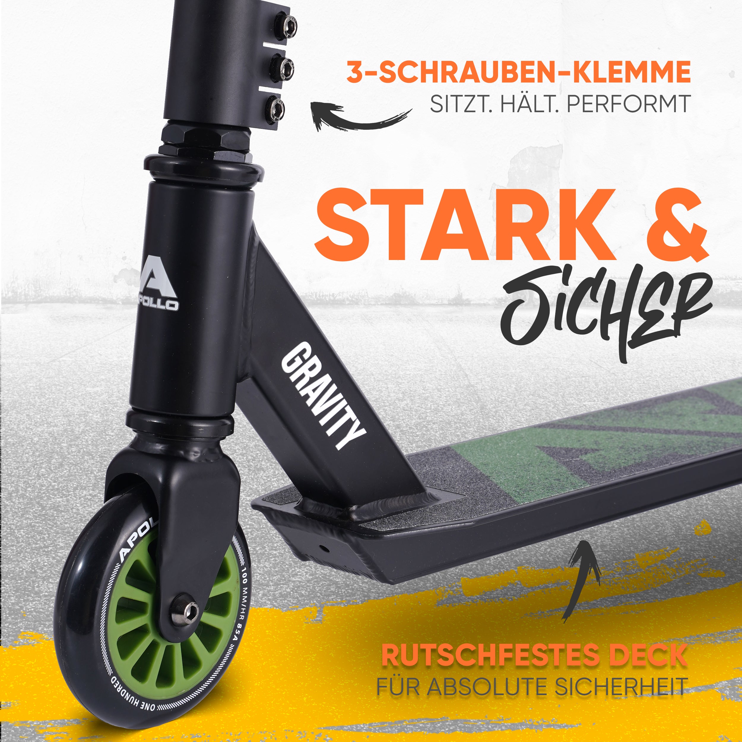 Apollo Funsport - Apollo Stuntscooter Gravity - sportlich, funktional und ideal für Beginner - Black Green