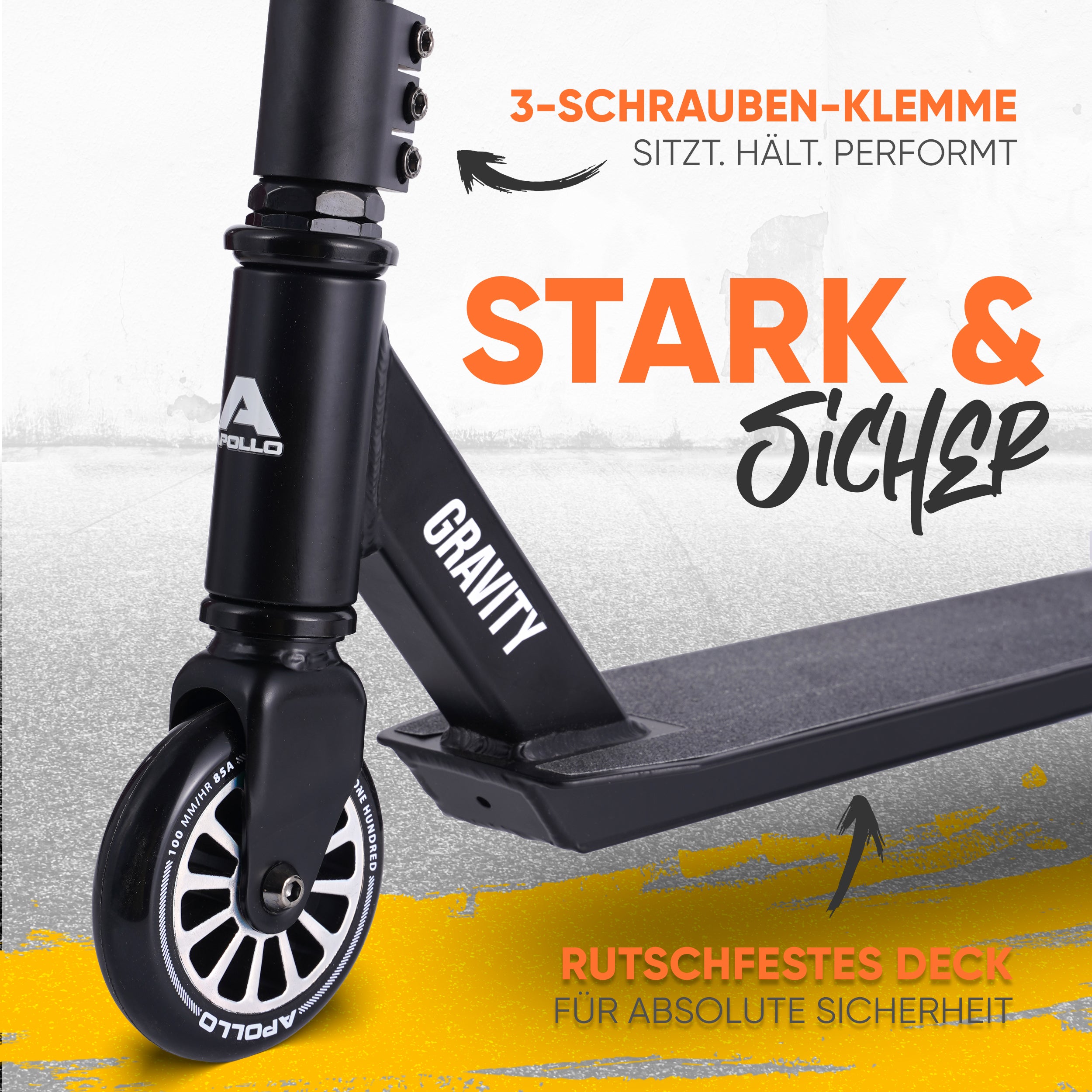 Apollo Funsport - Apollo Stuntscooter Gravity - sportlich, funktional und ideal für Beginner - Black Shiny