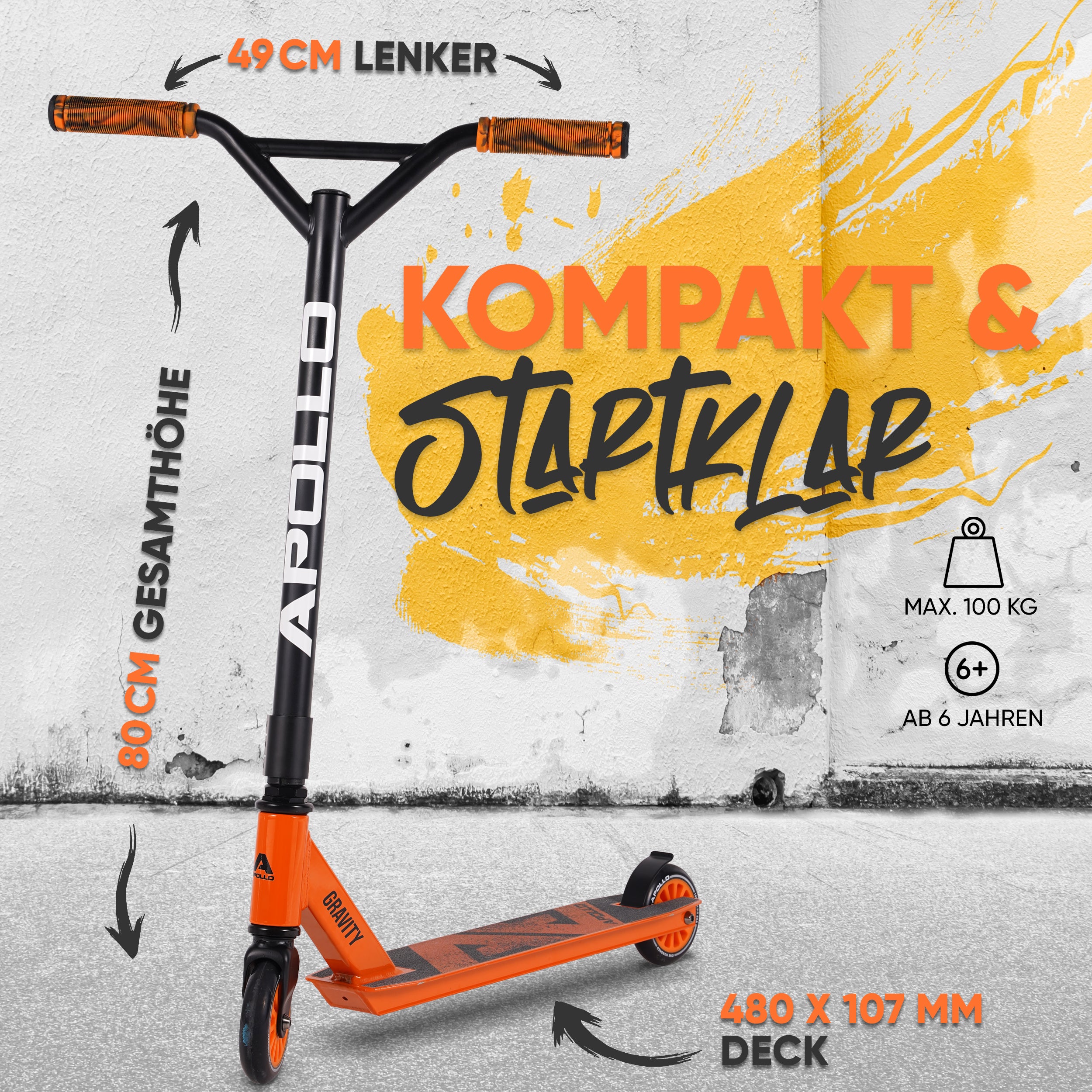 Apollo Funsport - Apollo Stuntscooter Gravity - sportlich, funktional und ideal für Beginner - Orange