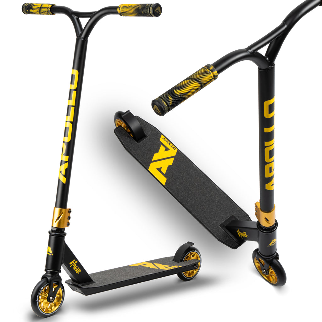 Apollo - Stuntscooter 'Hawk' - Freestyle Kickscooter für Kinder und Erwachsene - Schwarz Gold