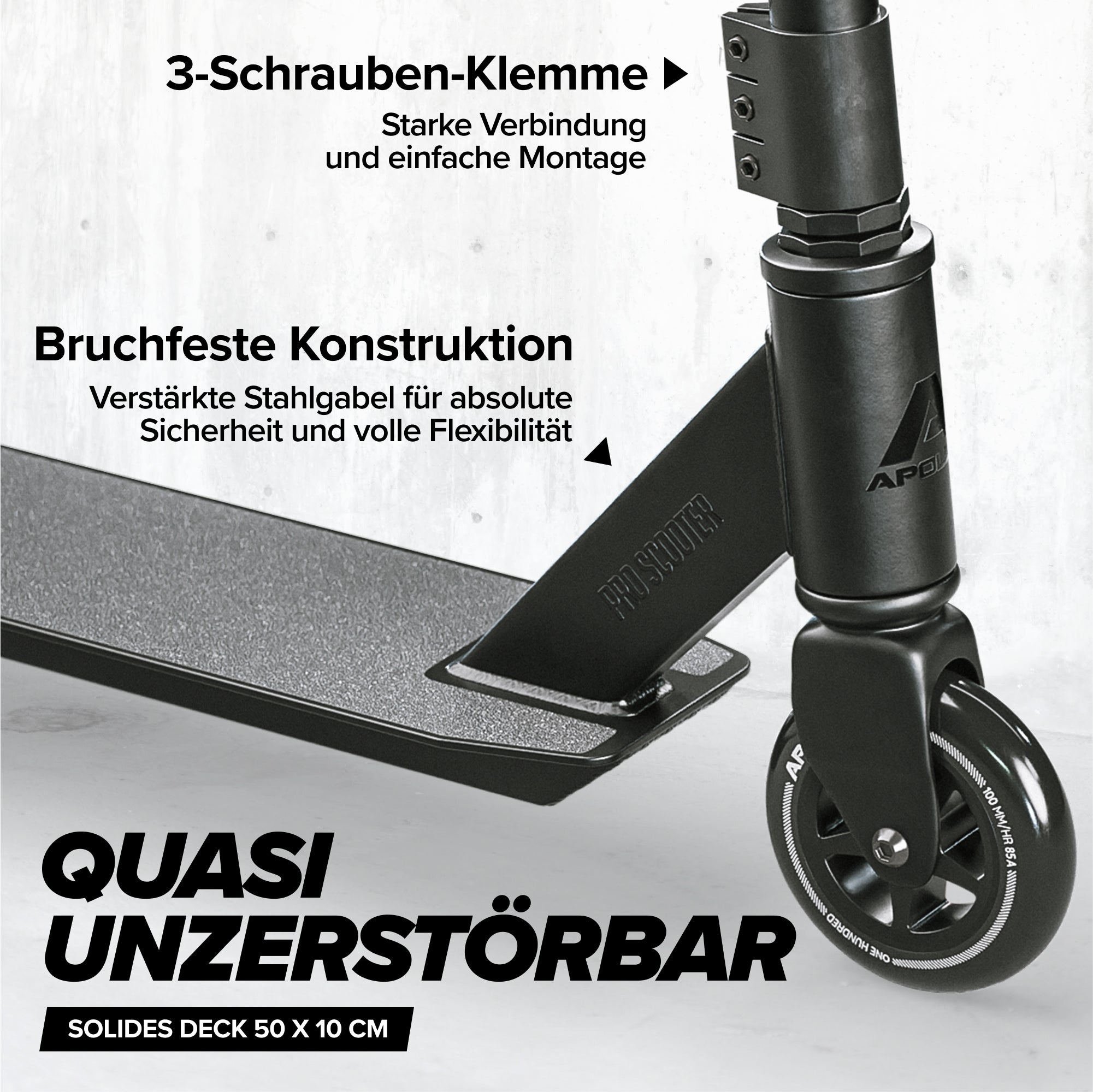 Apollo - Stunt Scooter - Genius Pro Robuster Kinder Scooter mit ABEC 9 Kugellager - Schwarz