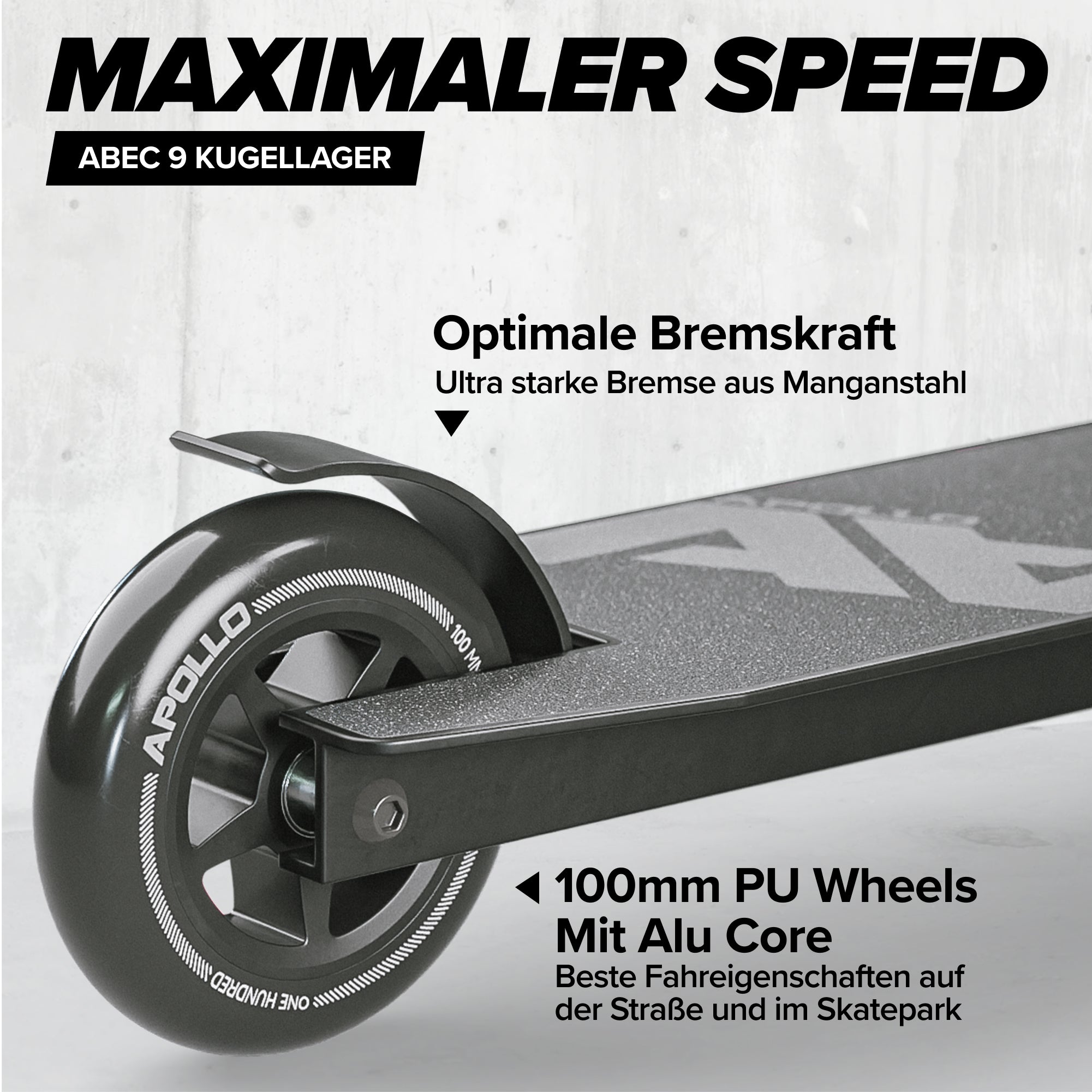 Apollo - Stunt Scooter - Genius Pro Robuster Kinder Scooter mit ABEC 9 Kugellager - Schwarz