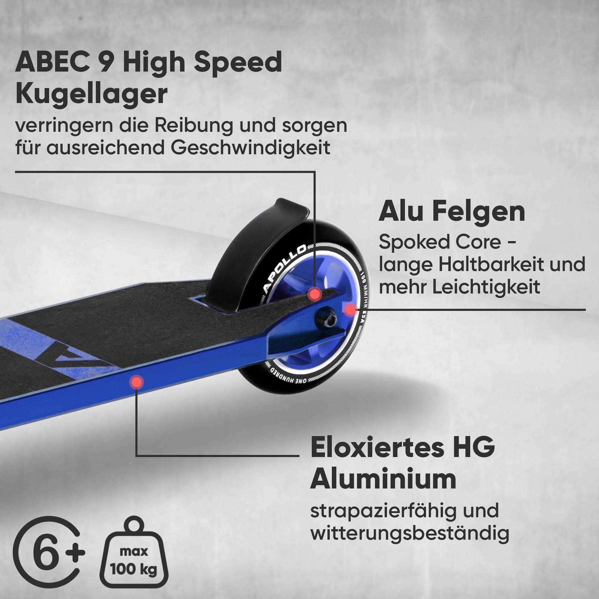 Apollo - Stunt Scooter - Star Pro - HighQuality eloxierter Profi Stunt Scooter - Blau