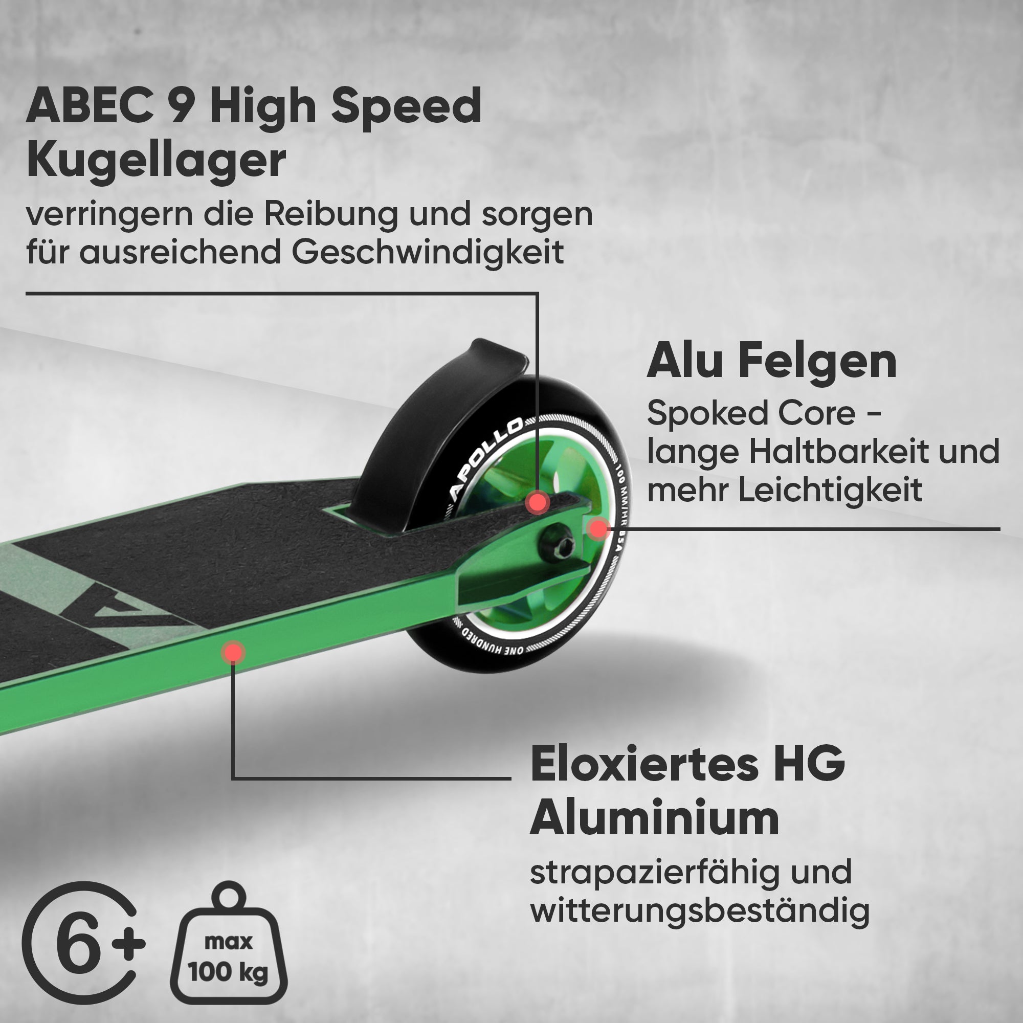 Apollo - Stunt Scooter - Star Pro - HighQuality eloxierter Profi Stunt Scooter - Grün