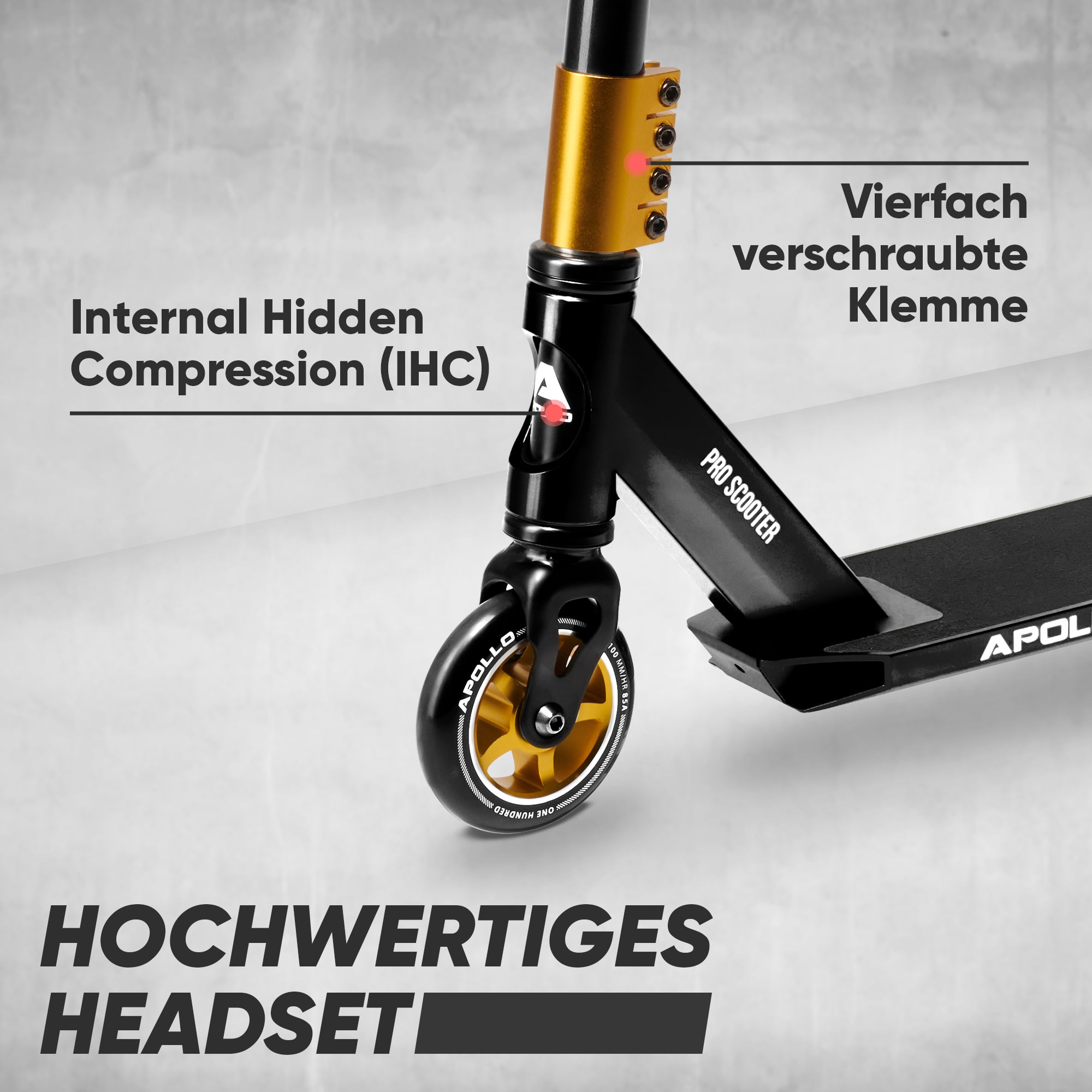 Apollo - Stunt Scooter - Star Pro - HighQuality eloxierter Profi Stunt Scooter - Schwarz Gold