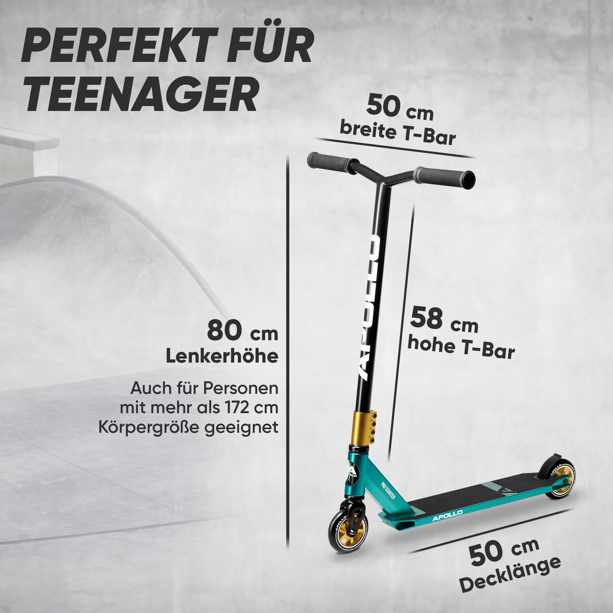 Apollo - Stunt Scooter - Star Pro - HighQuality eloxierter Profi Stunt Scooter - Schwarz Türkis Gold