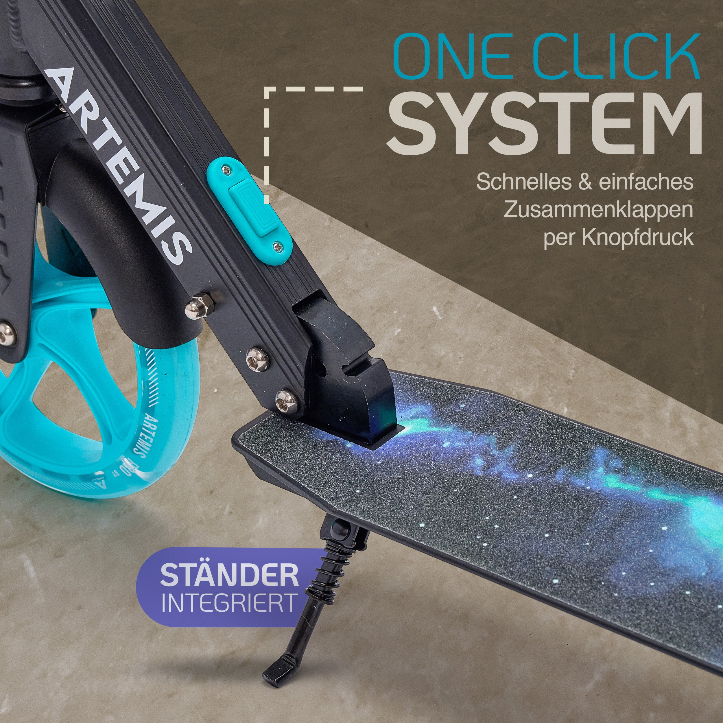 Apollo - Klappbarer City Roller "Artemis" höhenverstellbarer Tretroller für Kinder & Jugendliche - Galaxy