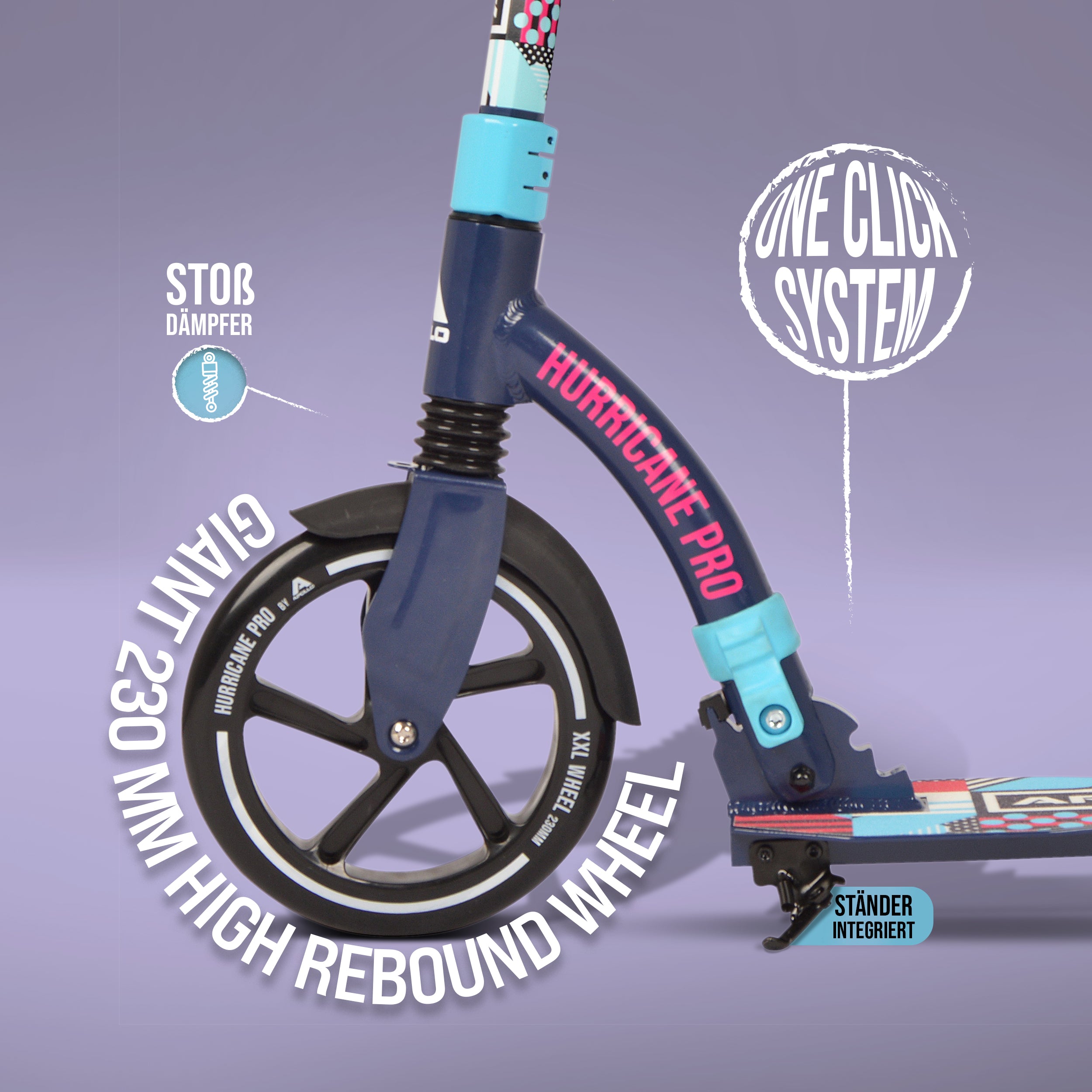 Apollo - Apollo Scooter - "Hurricane" City-Scooter mit Federung - Blau Bunt