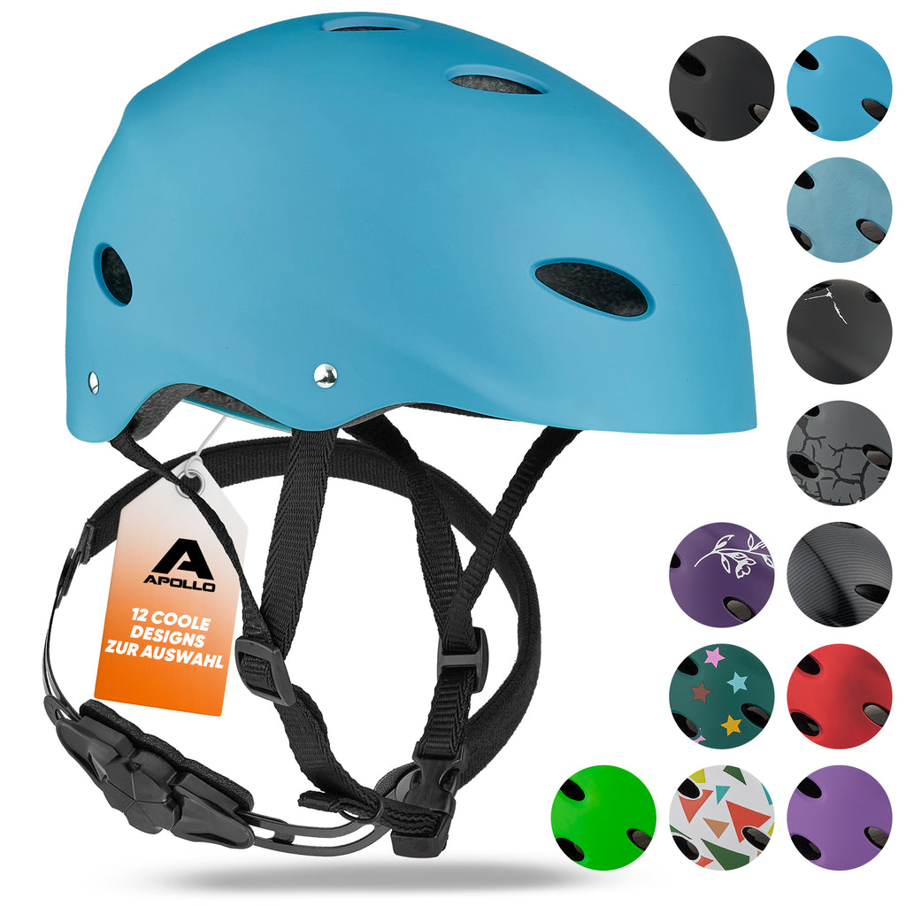 Apollo - Skatehelm, Multi Sport Helm Herren, Damen, Kinder, Kinderfahrradhelm verstellbar - Light Blue (Uni)