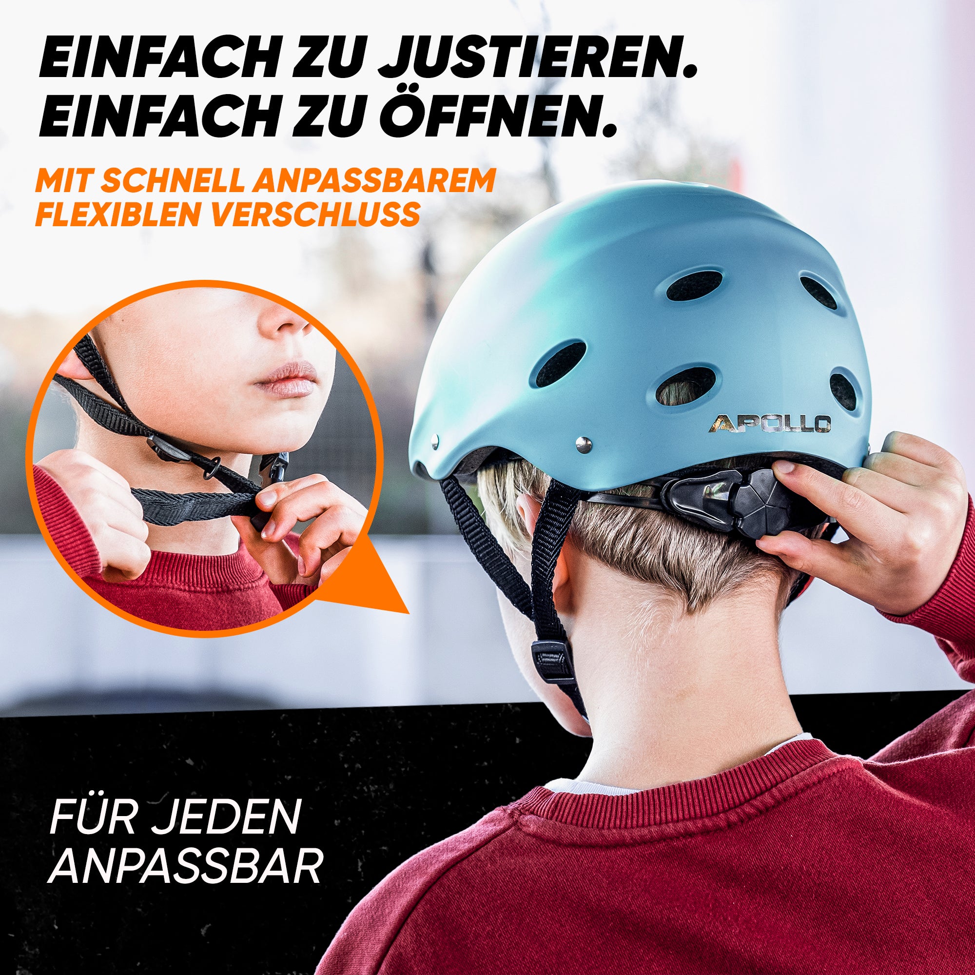 Apollo - Skatehelm, Multi Sport Helm Herren, Damen, Kinder, Kinderfahrradhelm verstellbar - Light Blue (Uni)