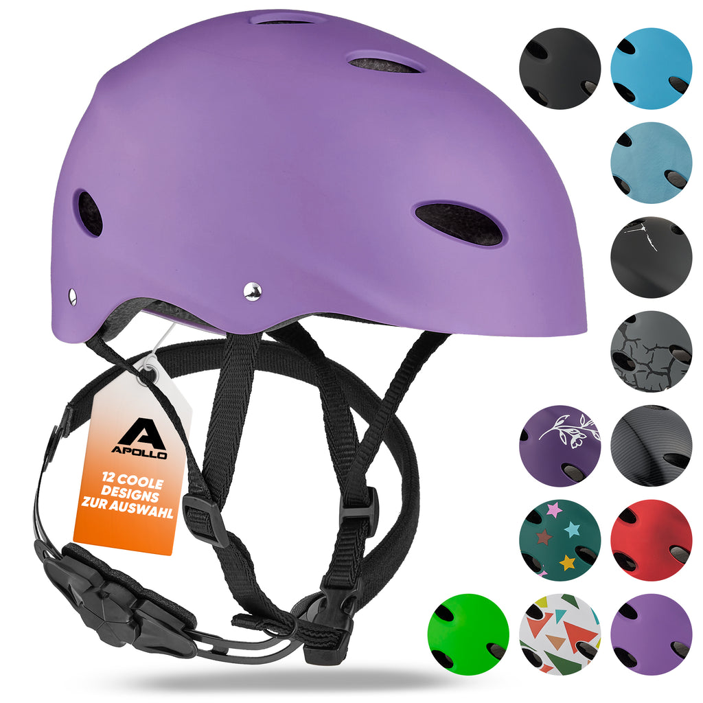 Apollo - Skatehelm, Multi Sport Helm Herren, Damen, Kinder, Kinderfahrradhelm verstellbar - Violett (Uni)