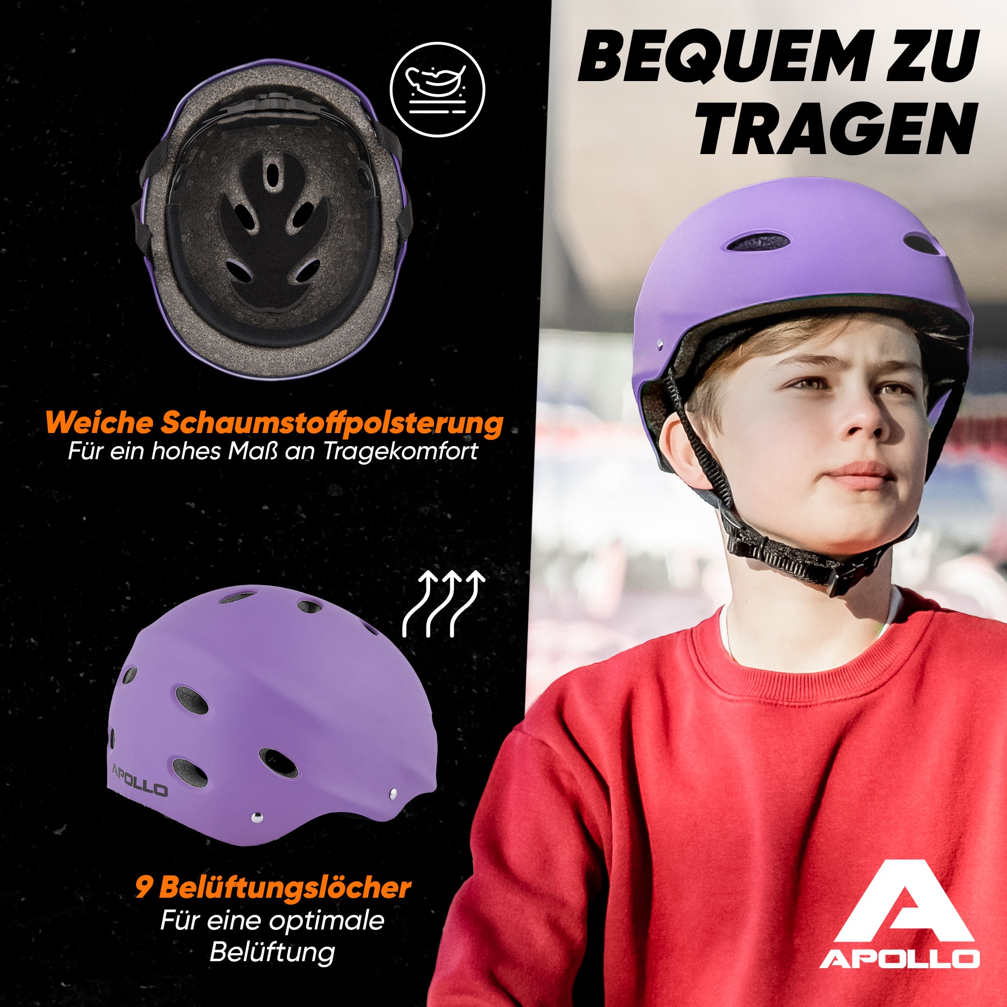 Apollo - Skatehelm, Multi Sport Helm Herren, Damen, Kinder, Kinderfahrradhelm verstellbar - Violett (Uni)