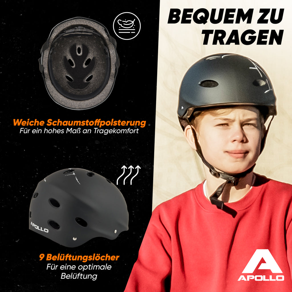 Apollo - Skatehelm, Multi Sport Helm Herren, Damen, Kinder, Kinderfahrradhelm verstellbar - Broken