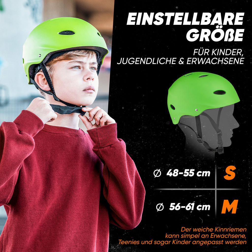 Apollo - Skatehelm, Multi Sport Helm Herren, Damen, Kinder, Kinderfahrradhelm verstellbar - Green (Uni)