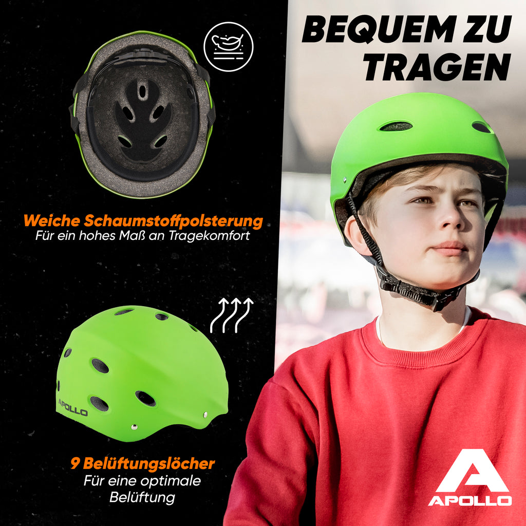 Apollo - Skatehelm, Multi Sport Helm Herren, Damen, Kinder, Kinderfahrradhelm verstellbar - Green (Uni)
