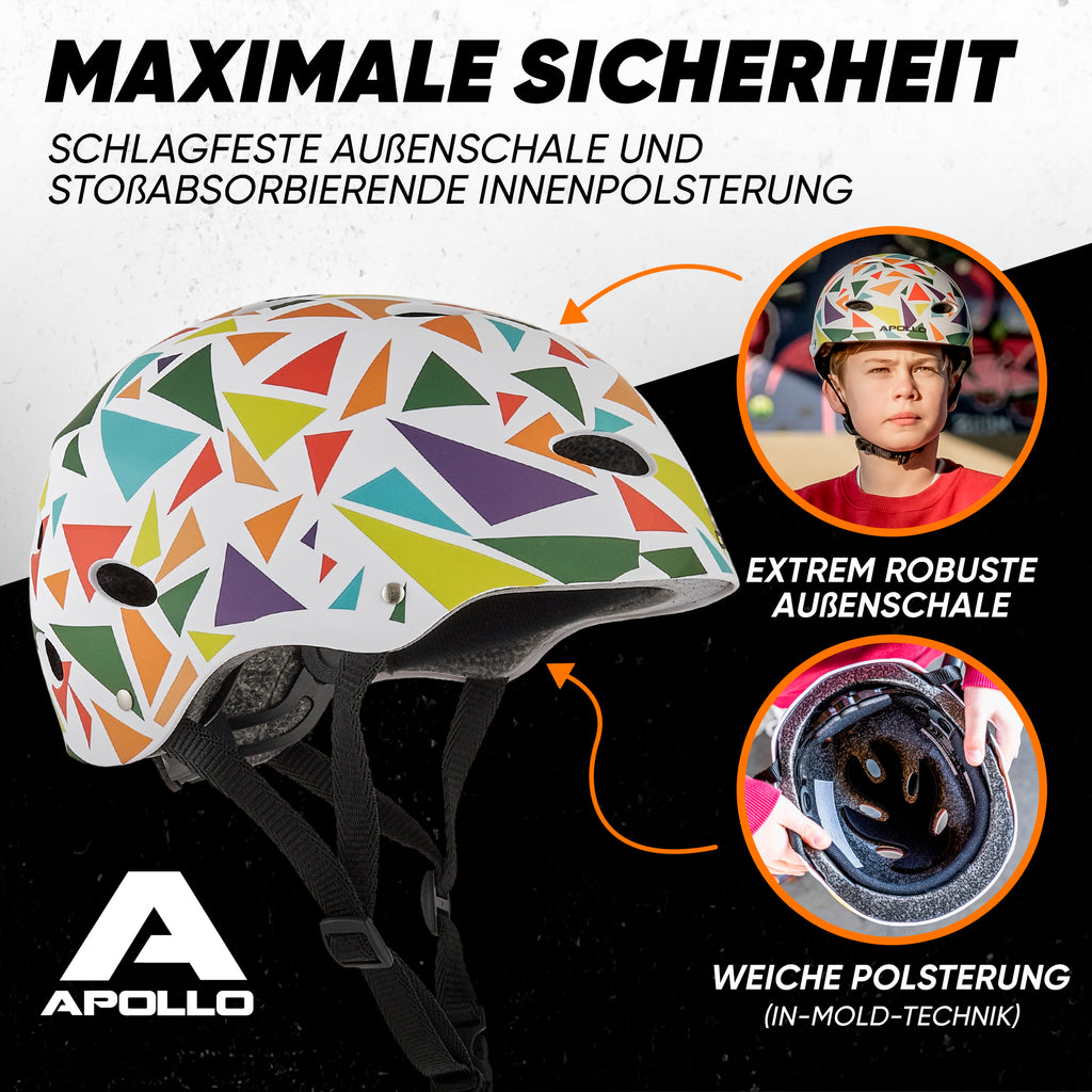 Apollo - Skatehelm, Multi Sport Helm Herren, Damen, Kinder, Kinderfahrradhelm verstellbar - Triangle