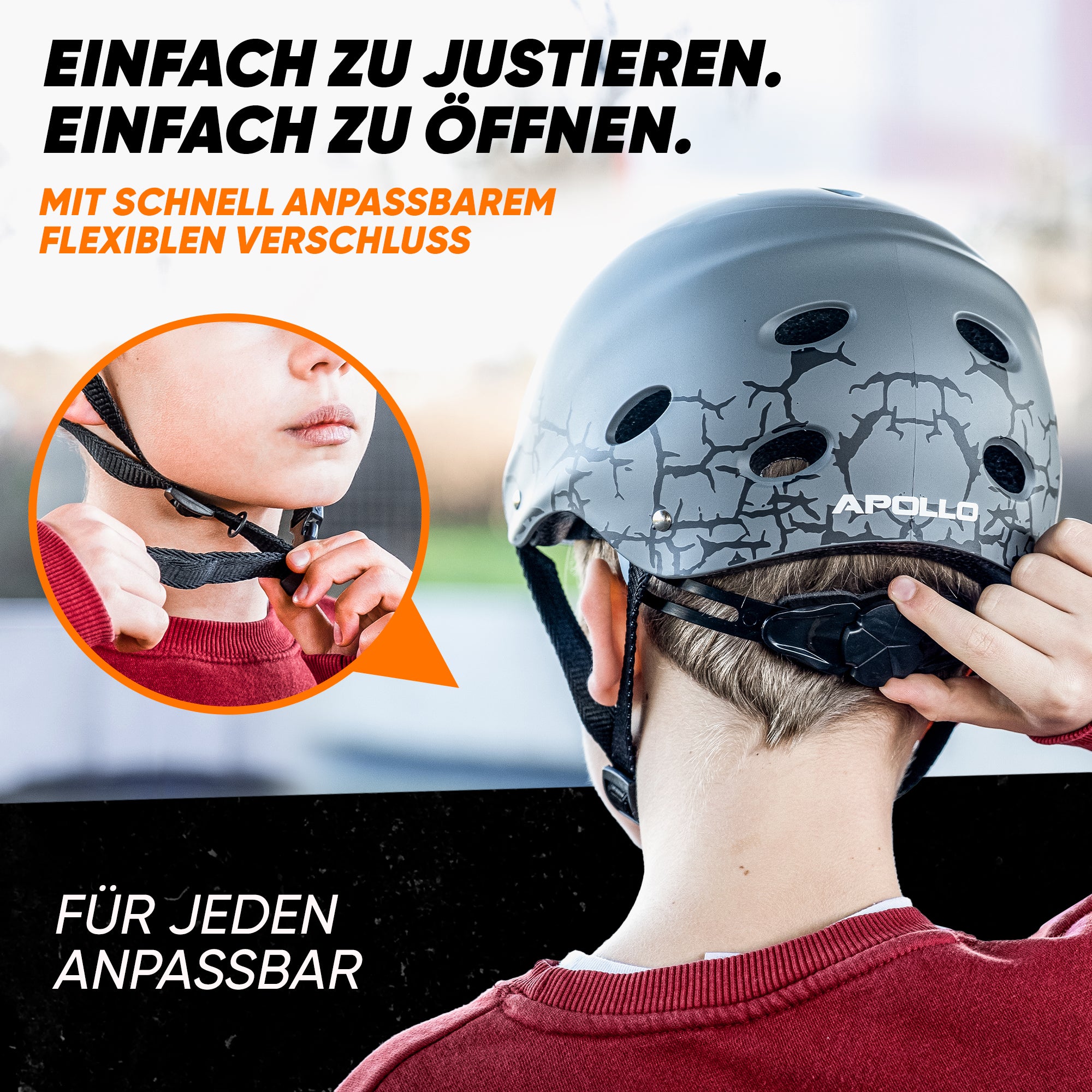 Apollo - Skatehelm, Multi Sport Helm Herren, Damen, Kinder, Kinderfahrradhelm verstellbar - Cracked