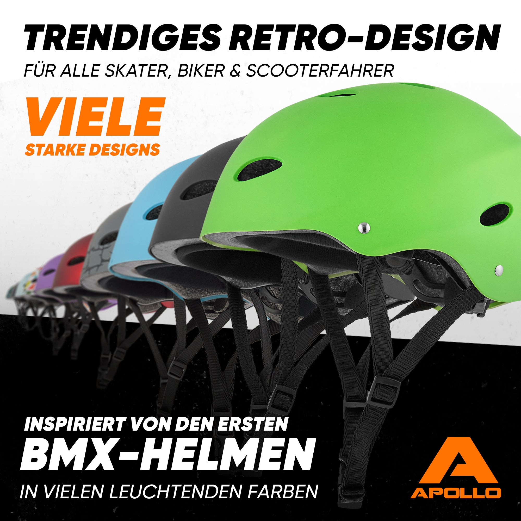 Apollo - Skatehelm, Multi Sport Helm Herren, Damen, Kinder, Kinderfahrradhelm verstellbar - Stars