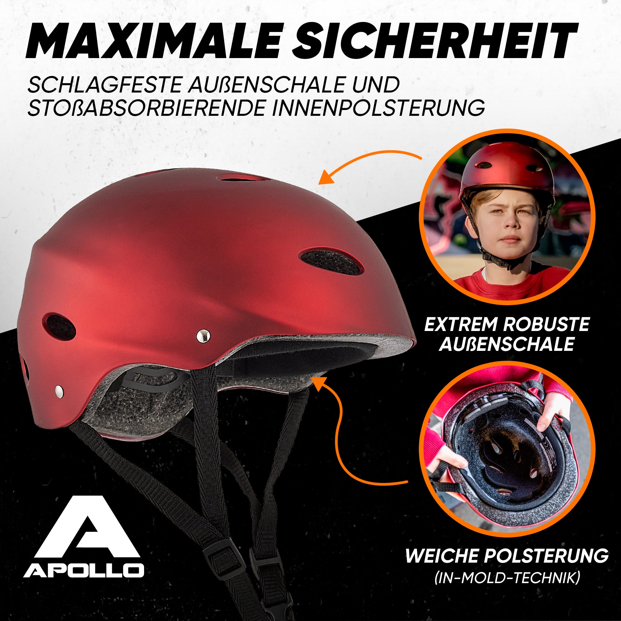 Apollo - Skatehelm, Multi Sport Helm Herren, Damen, Kinder, Kinderfahrradhelm verstellbar - Liquid Red