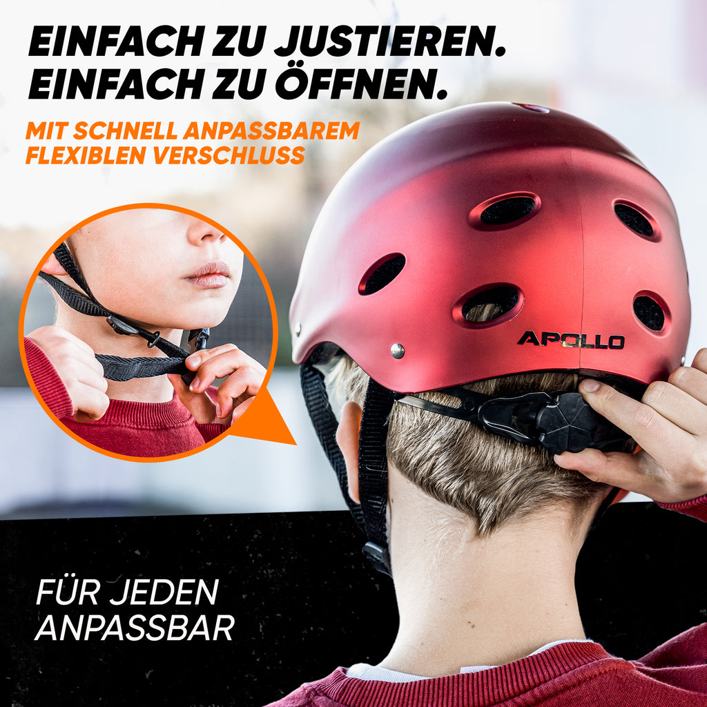 Apollo - Skatehelm, Multi Sport Helm Herren, Damen, Kinder, Kinderfahrradhelm verstellbar - Liquid Red