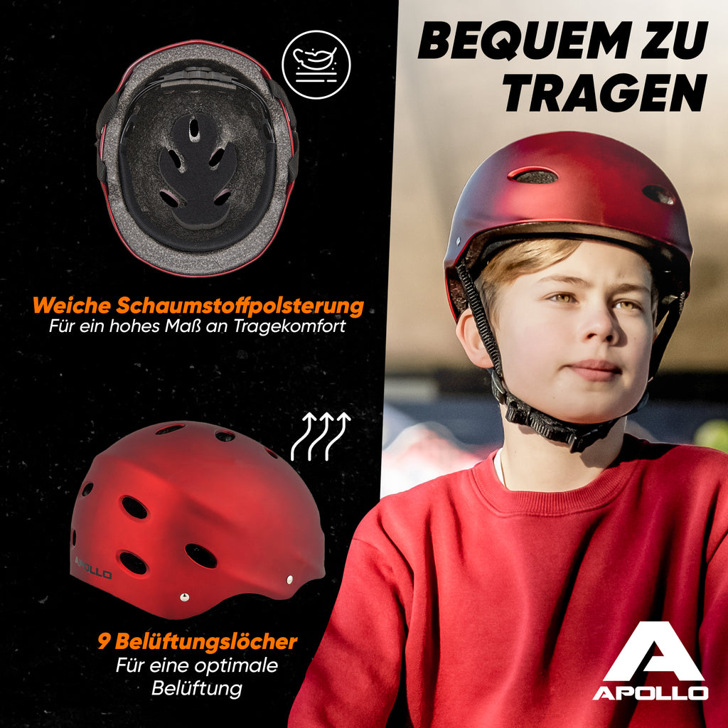 Apollo - Skatehelm, Multi Sport Helm Herren, Damen, Kinder, Kinderfahrradhelm verstellbar - Liquid Red