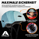 Apollo - Skatehelm, Multi Sport Helm Herren, Damen, Kinder, Kinderfahrradhelm verstellbar - Blue Wave