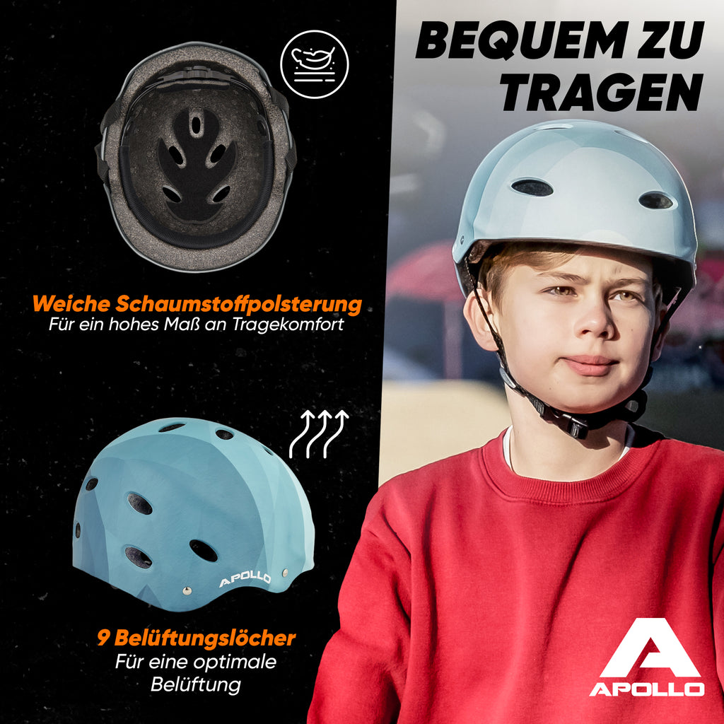 Apollo - Skatehelm, Multi Sport Helm Herren, Damen, Kinder, Kinderfahrradhelm verstellbar - Blue Wave