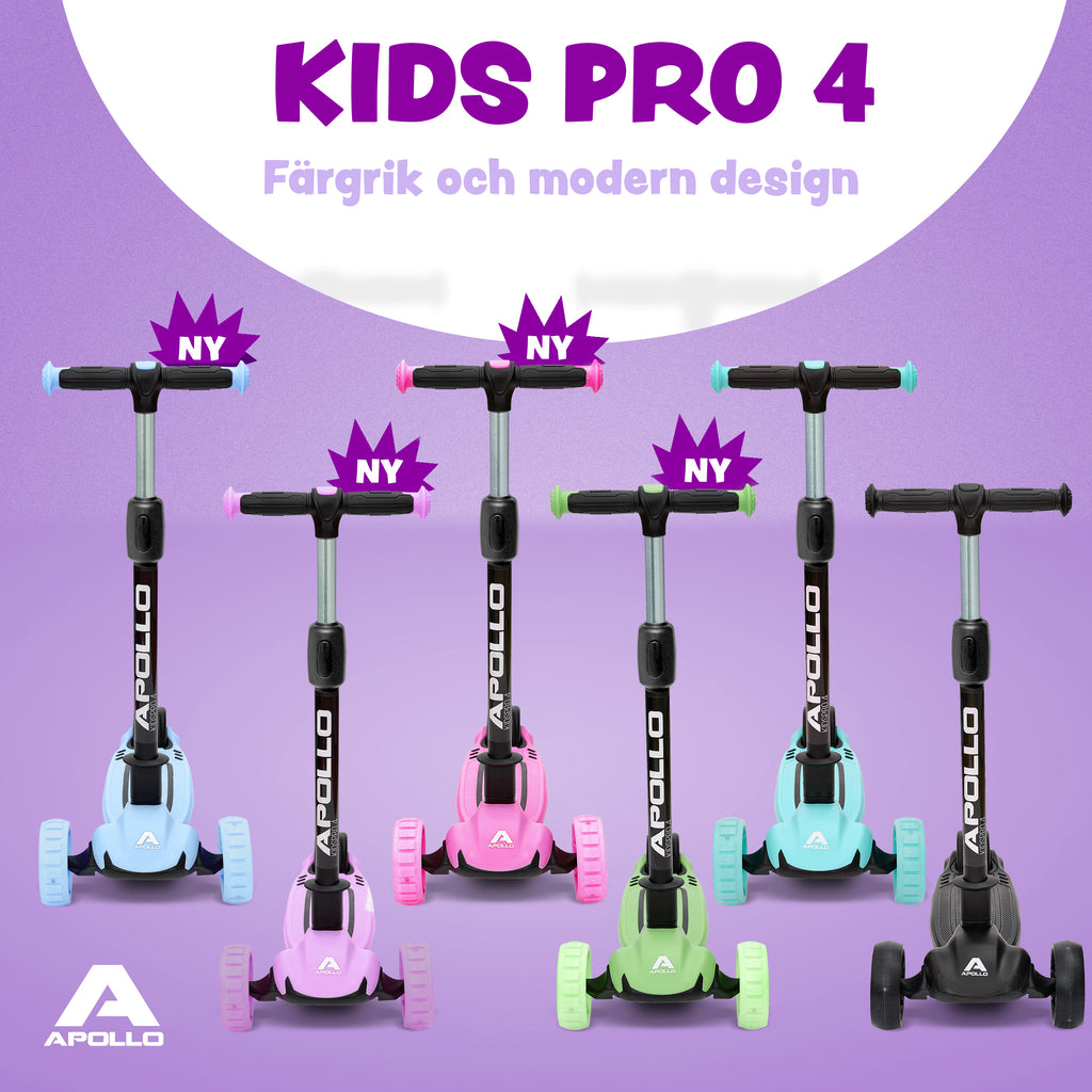 Apollo - Kinderscooter "KidsPro4" klappbarer LED Roller - Pink