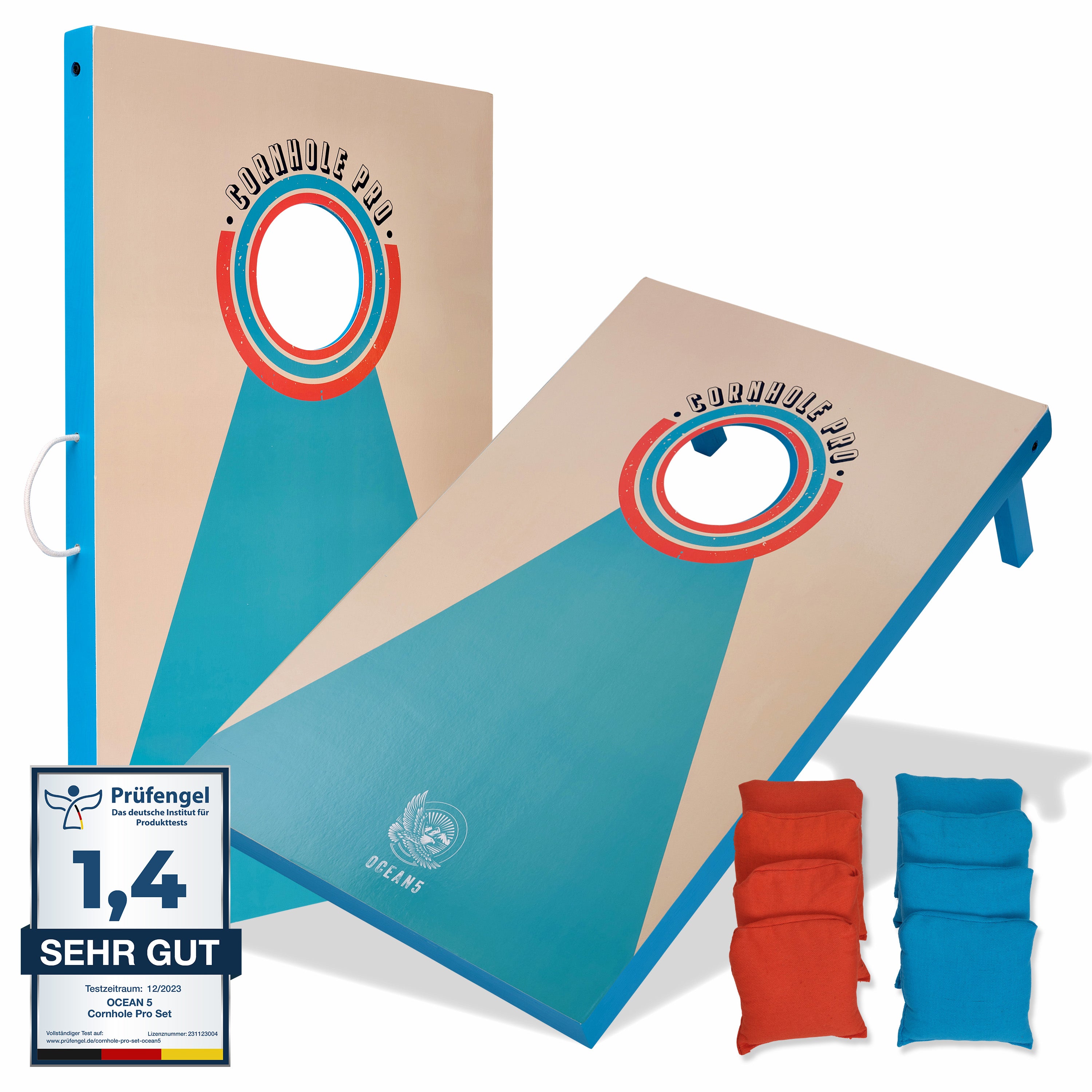 Ocean 5 - Cornhole Pro - großes Sacklochspiel, Outdoorspiel, Wurfspiel - Blau