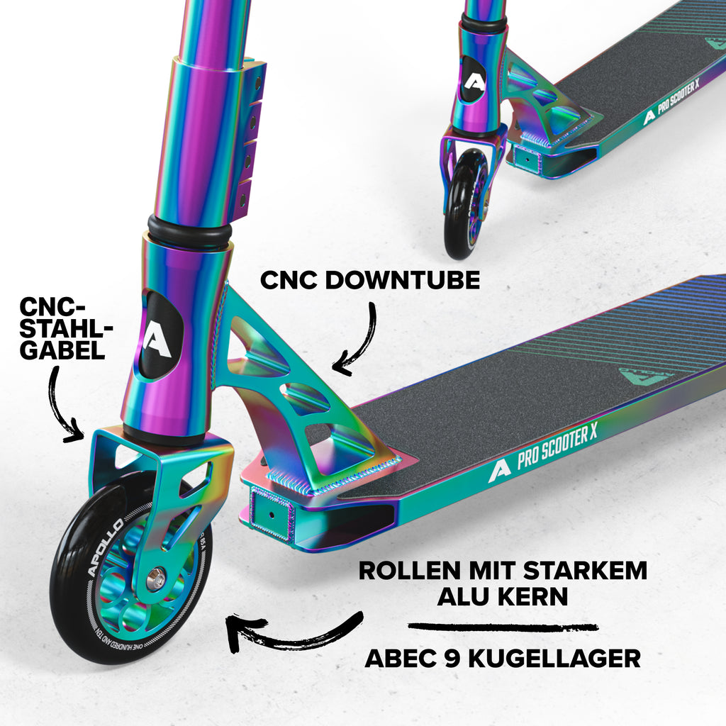 Apollo - High End Stunt Scooter - Genesis Stuntscooter mit ABEC 9 Kugellagern - Full Rainbow