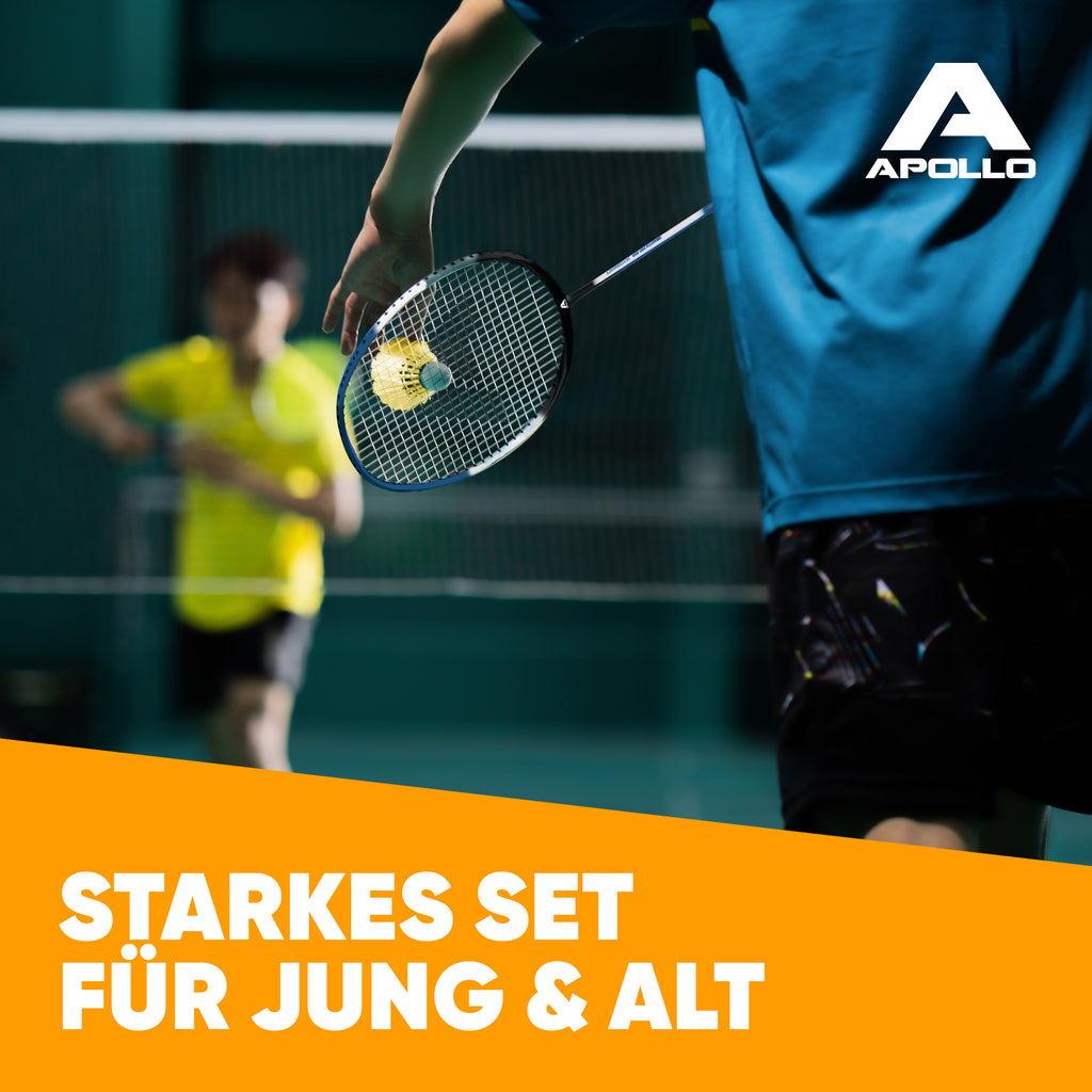 Apollo - Badminton Set Match Pro 800 - inkl. Tasche, 2x Schläger, Bälle - Blau Grün