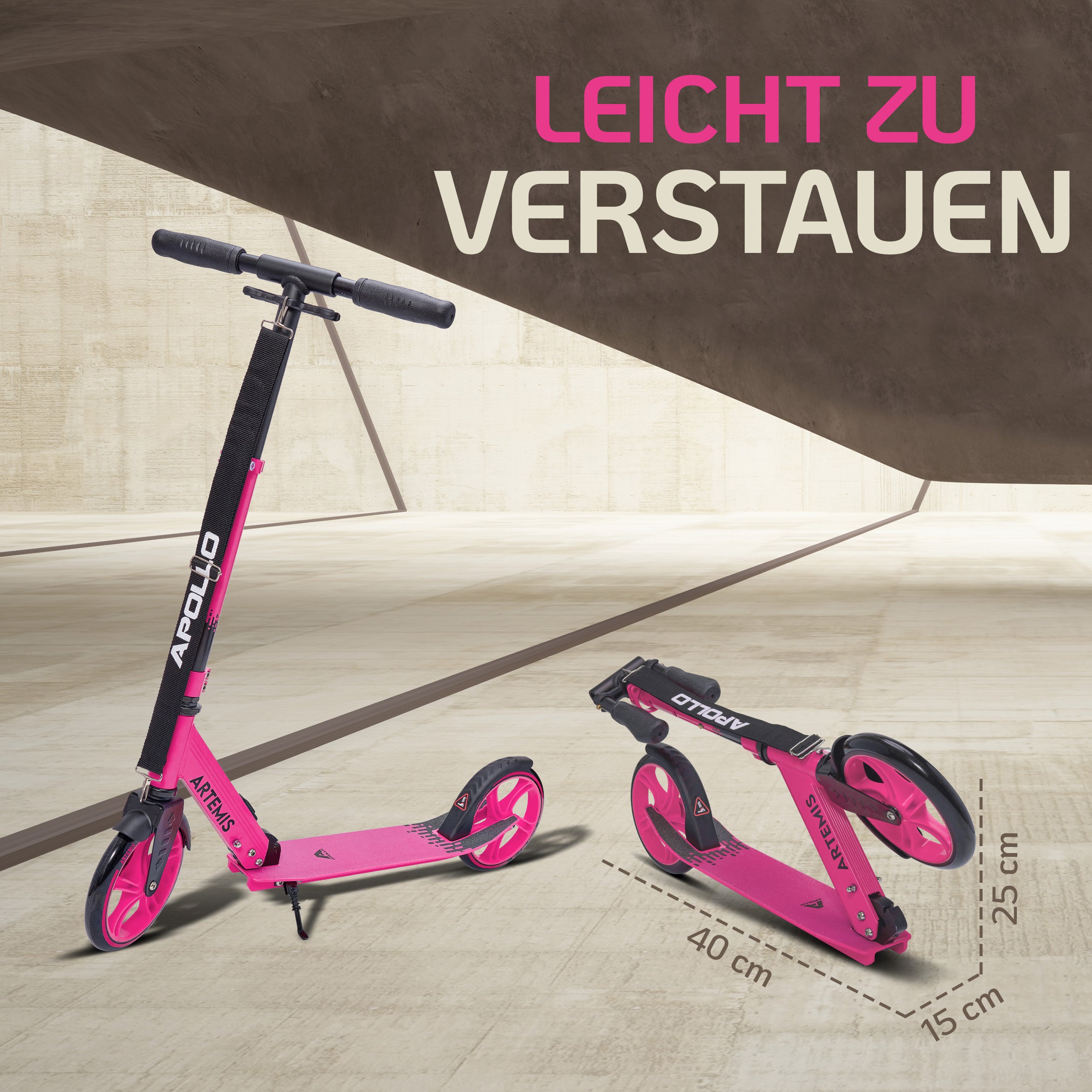 Apollo - Klappbarer City Roller "Artemis" höhenverstellbarer Tretroller für Kinder & Jugendliche - Pink