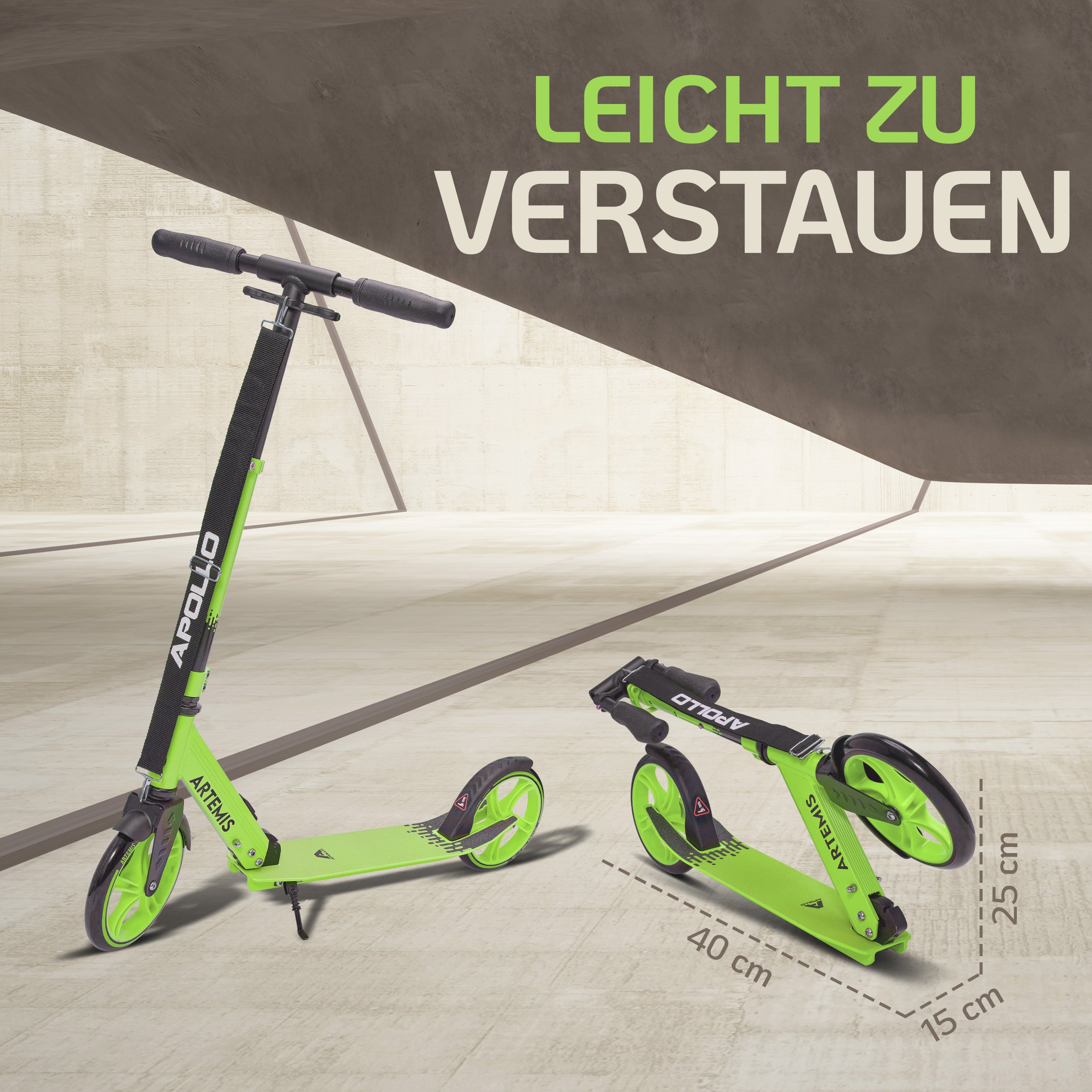 Apollo - Klappbarer City Roller "Artemis" höhenverstellbarer Tretroller für Kinder & Jugendliche - Grün