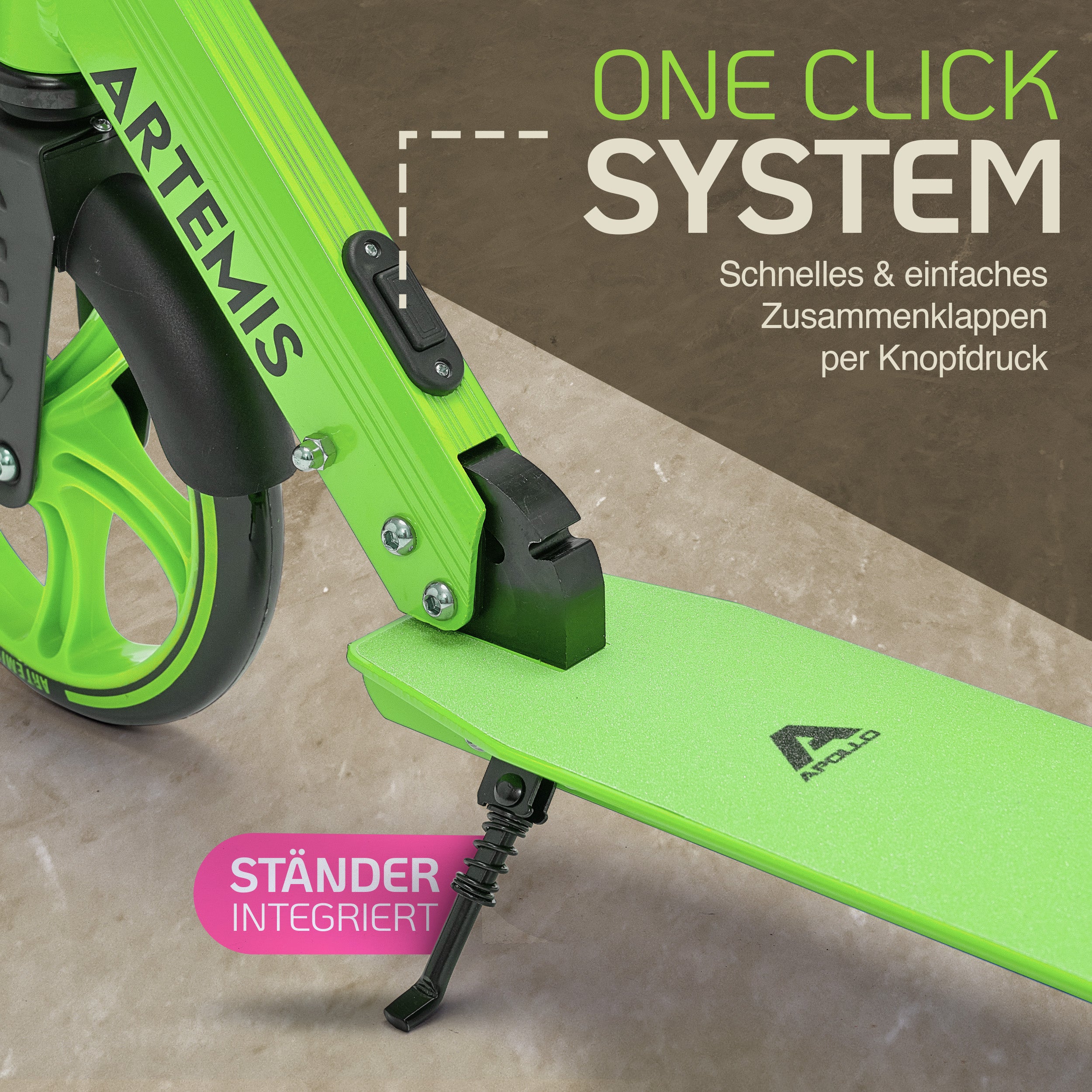 Apollo - Klappbarer City Roller "Artemis" höhenverstellbarer Tretroller für Kinder & Jugendliche - Grün