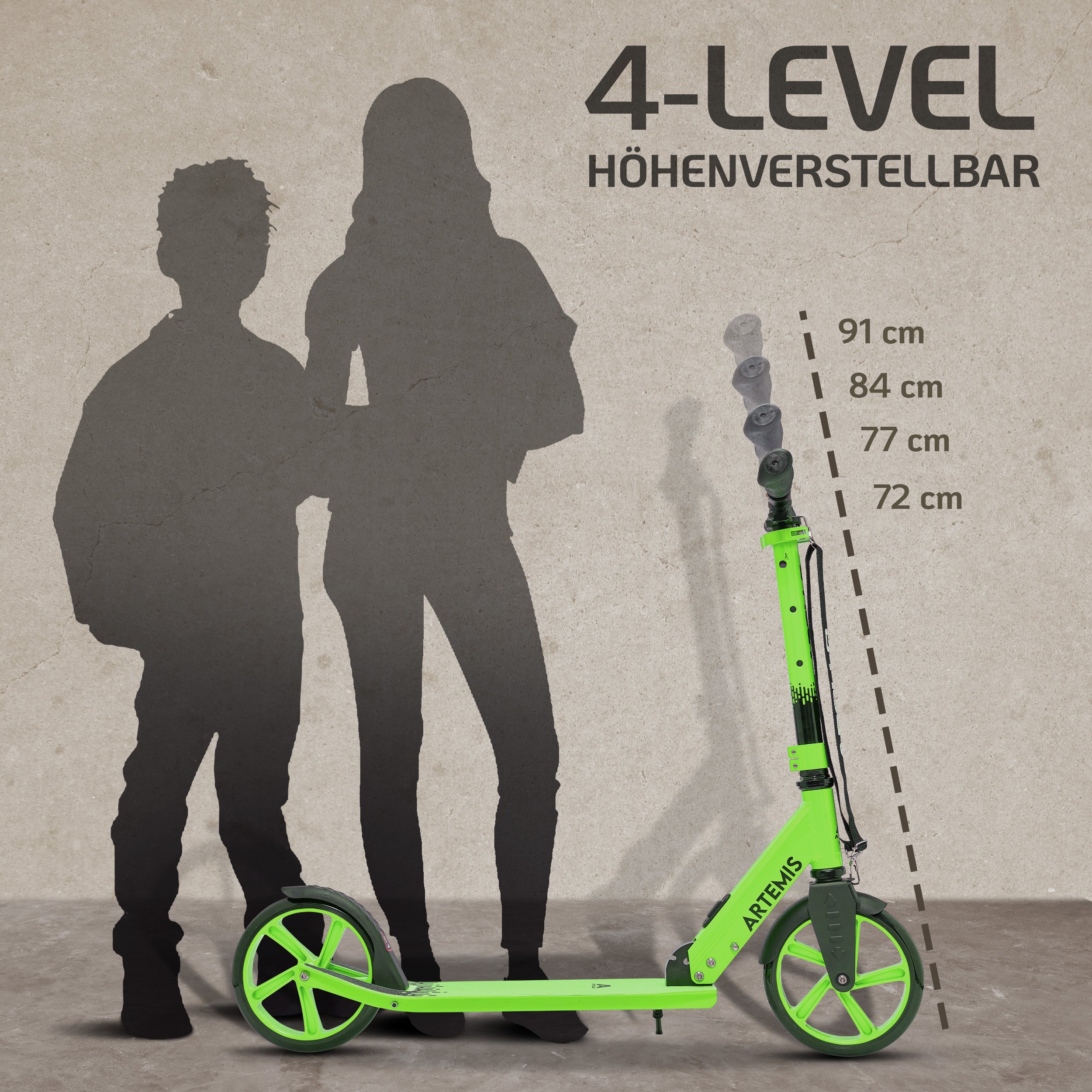 Apollo - Klappbarer City Roller "Artemis" höhenverstellbarer Tretroller für Kinder & Jugendliche - Grün