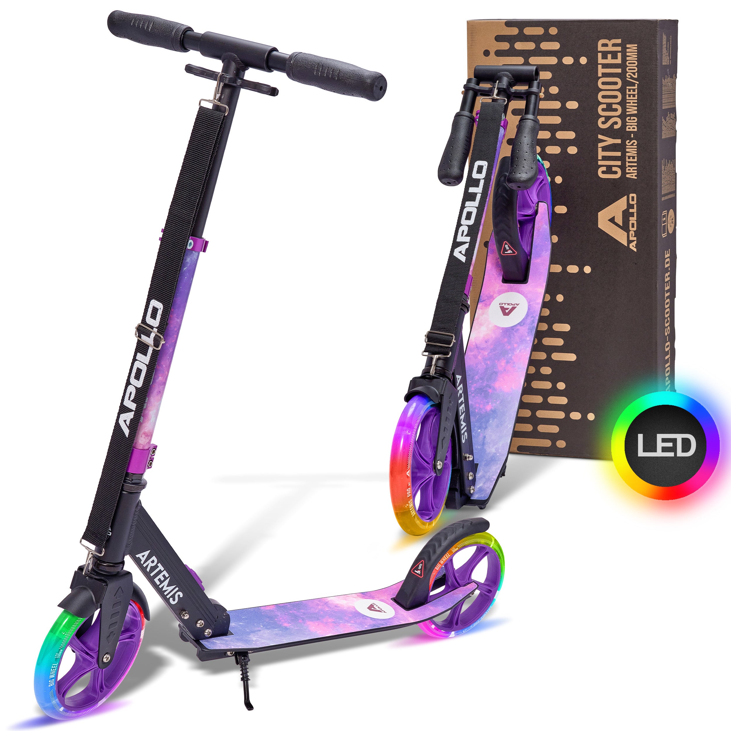 Apollo - Klappbarer City Roller "Artemis" höhenverstellbarer Tretroller für Kinder & Jugendliche - Starlight