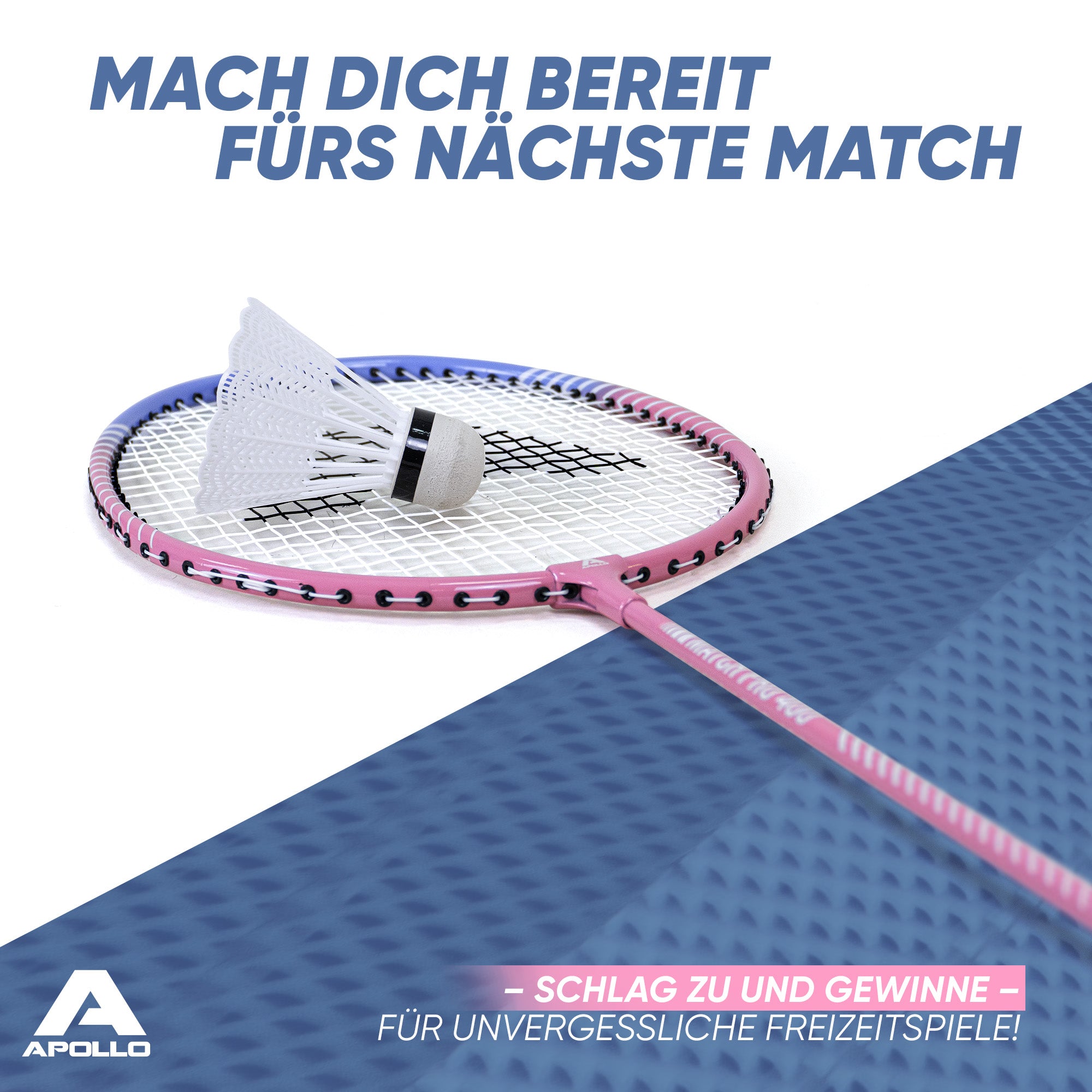 Apollo Funsport - Badminton Set Match Pro 400 - inkl. Tasche, 2x Schläger, Bälle - Blue Pink