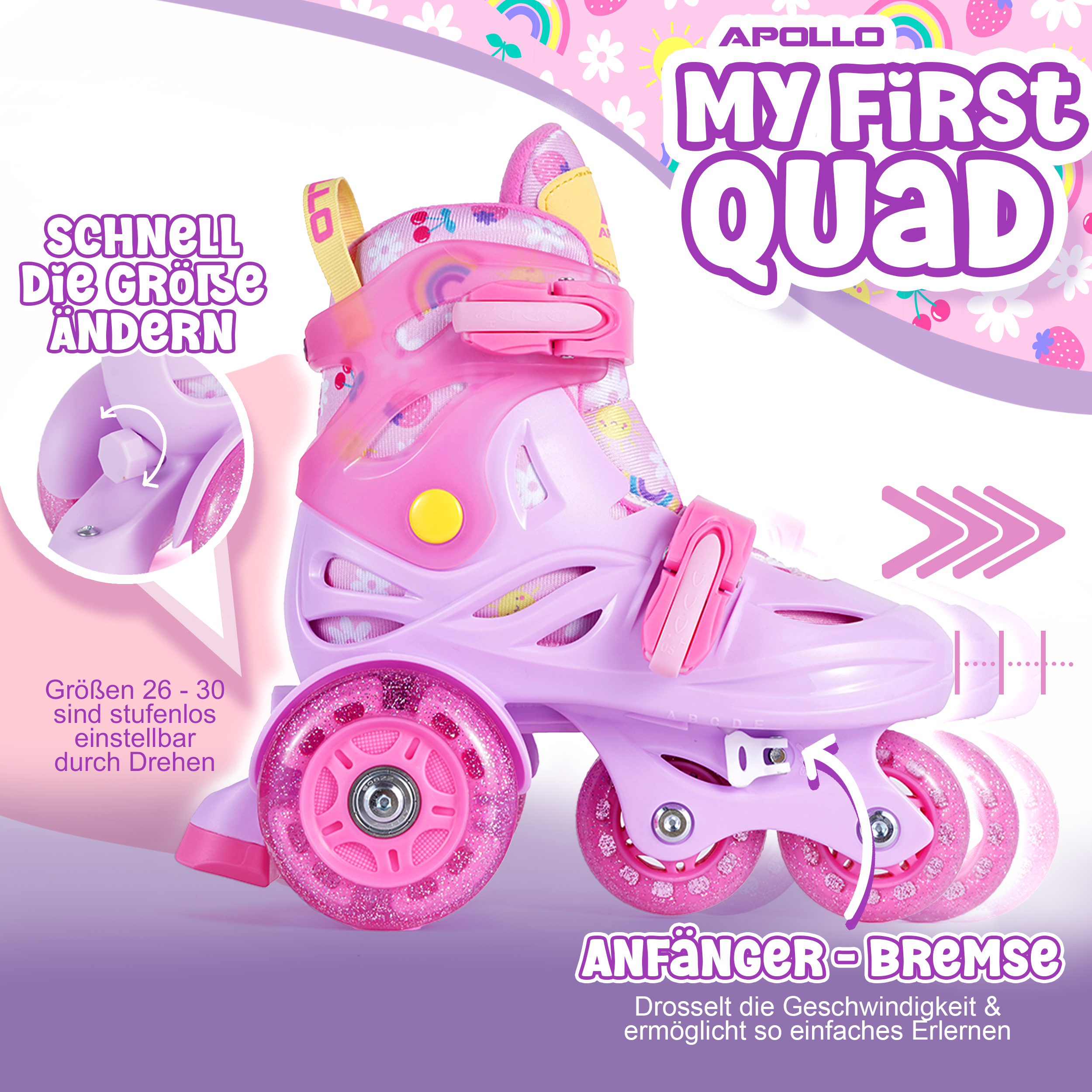 Apollo Funsport - Apollo Kids My 1st Skates - verstellbare Rollschuhe (Größe 26–30) für Kinder - Pink